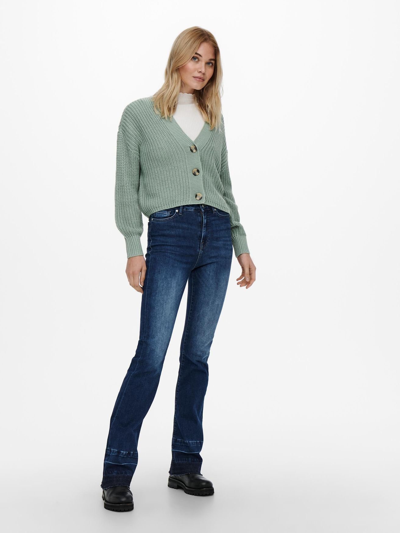ONLY Cardigan Kurze Langarm Strickjacke V-Ausschnitt günstig online kaufen