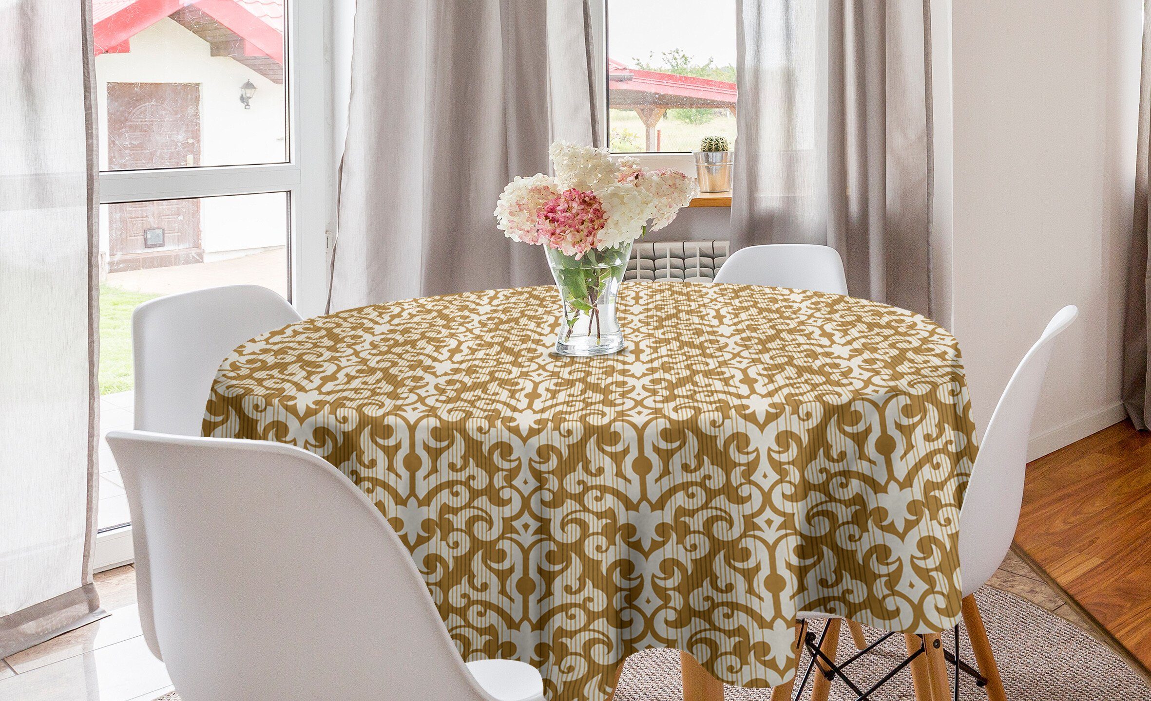 Abakuhaus Tischdecke Kreis Tischdecke Abdeckung für Esszimmer Küche Dekoration, Damast Abstrakt Pastell Flourish