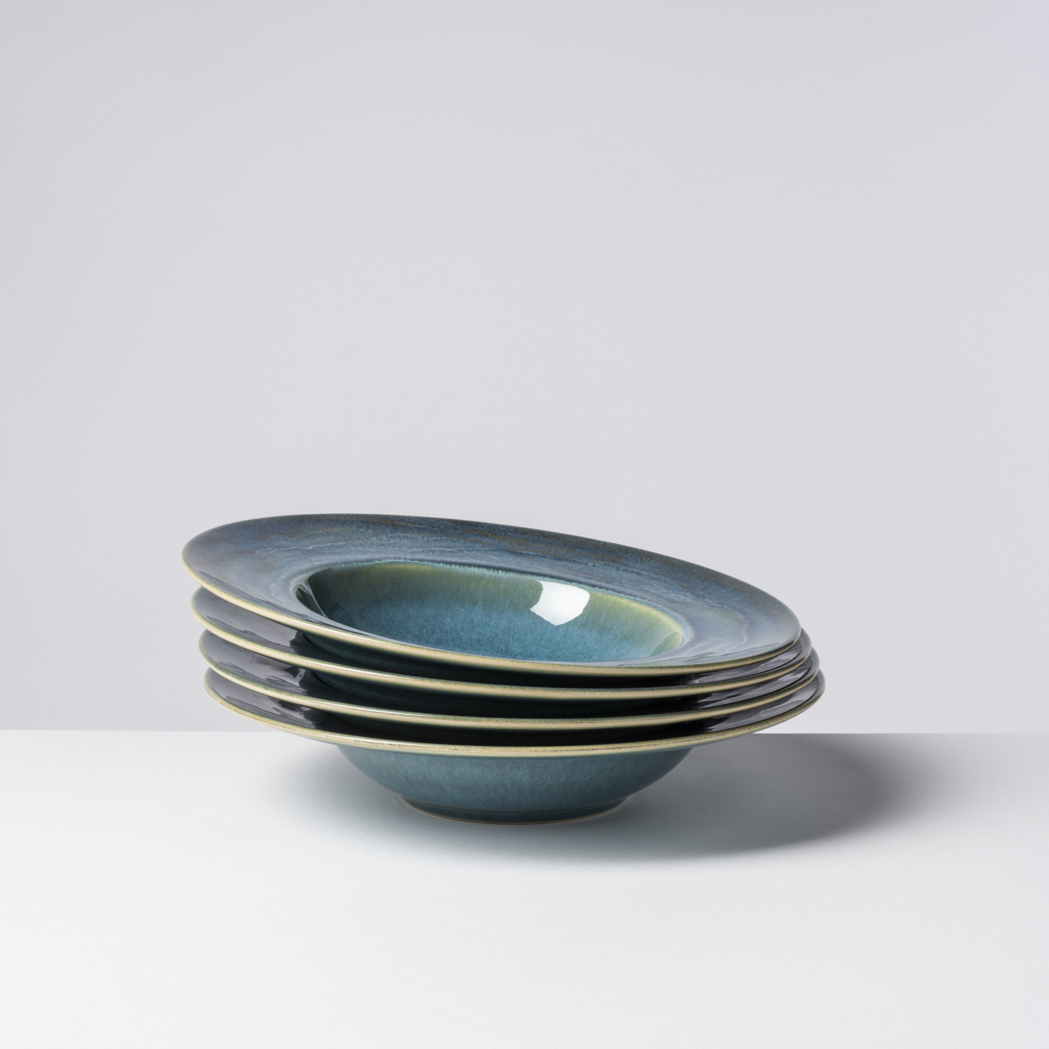 Gipfelstück Паста тарелка Tiefer See, (4 St), Scandi-Style, glänzende Reaktivglasur, jedes Stück ein Unikat