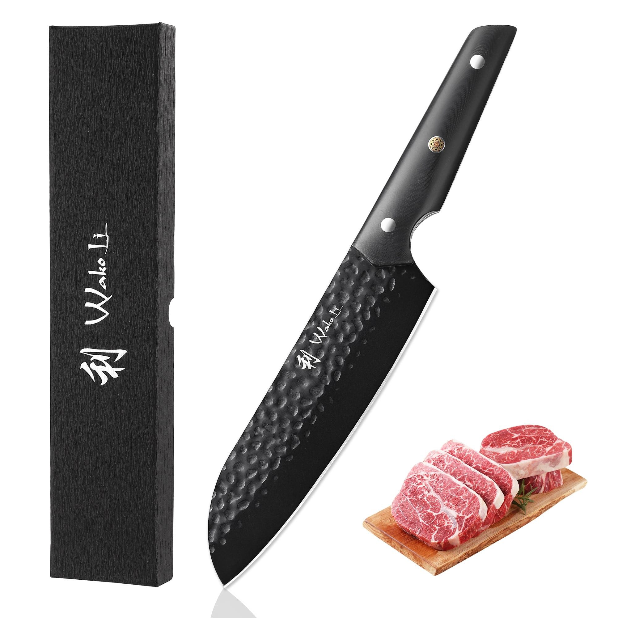 Wakoli Santokumesser Yugen Santoku Küchenmesser 18 cm Edelstahlklinge Titanium-Beschichtung, schwarze Titanium-Beschichtung