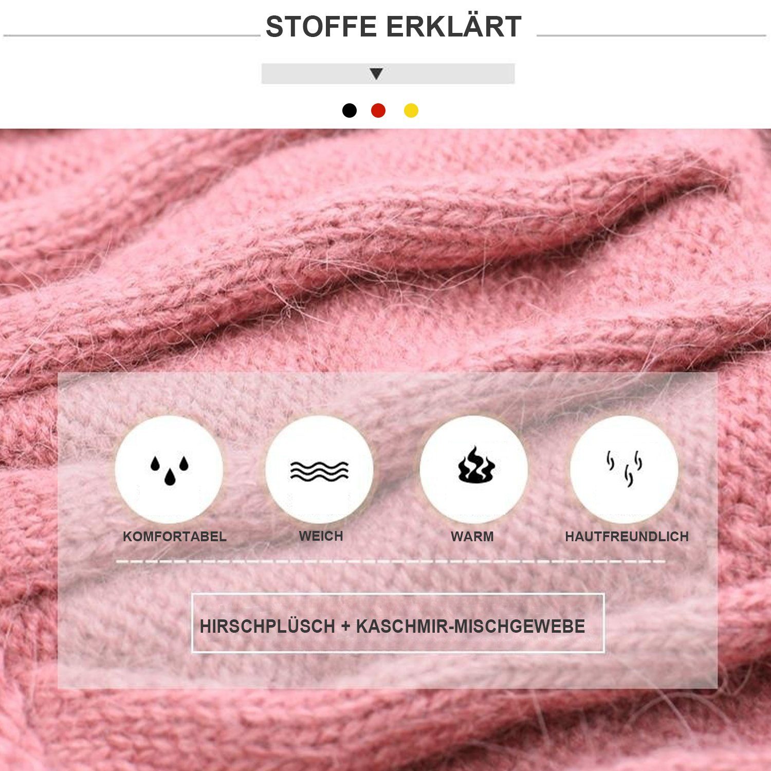 MAGICSHE Bommelmütze Rosa Strickmütze große Verdickte Pelzkugel Ohrenschutz Warmer