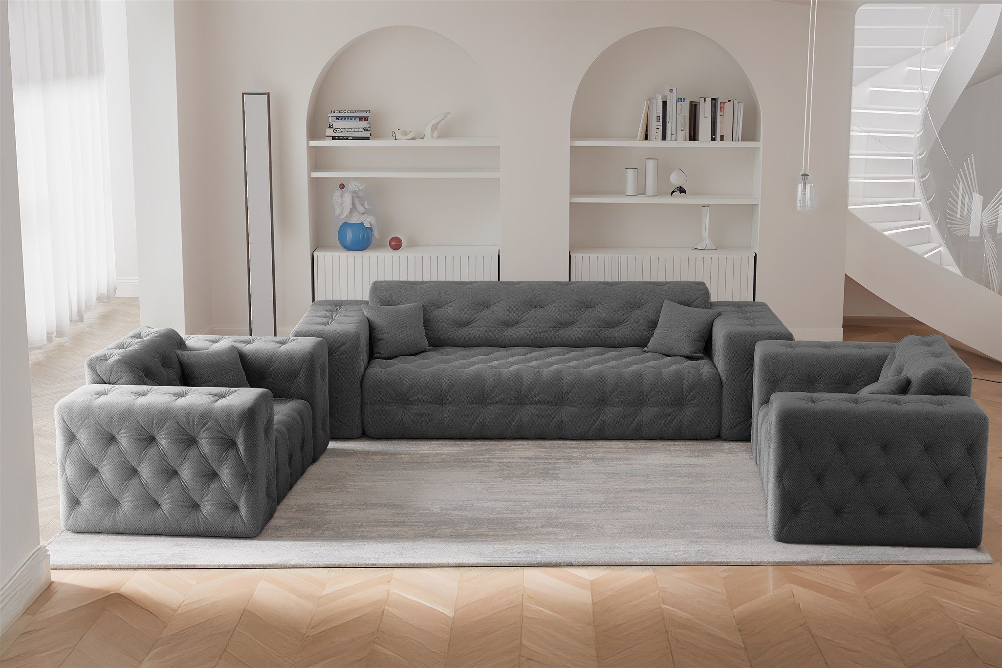 Fun Möbel Polstergarnitur Sofa-Set CHANTAL 3-1-1 Sofagarnitur in Stoff Moly, (alle Möbel mit Rundumbezug, auch als Set mit einem 2-Sitzer erhältlich), inklusive 3 Zierkissen