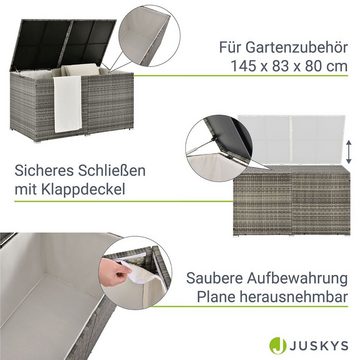 Juskys Auflagenbox Ikaria, aus Polyrattan, mit Deckel, Hubautomatik und Innenplane