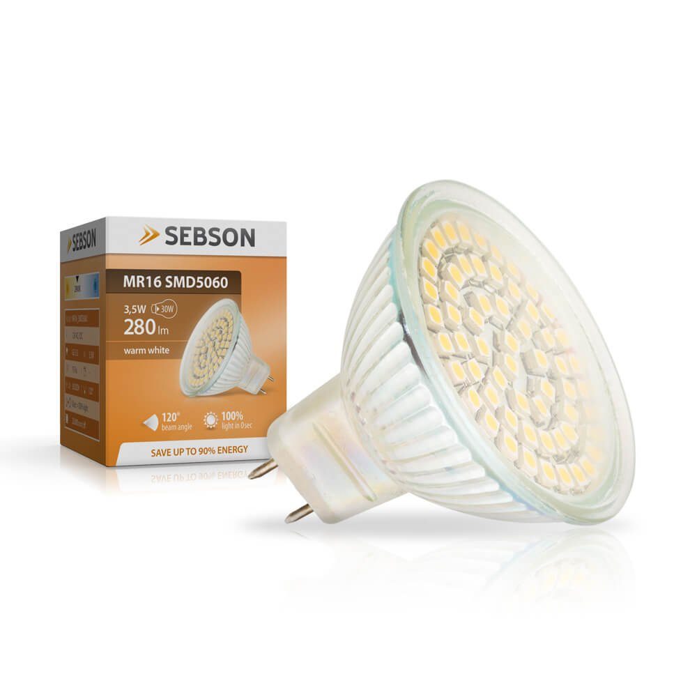 SEBSON LED-Leuchtmittel LED Lampe GU5.3 / MR16 warmweiß 3.5W 280lm 12V DC Leuchtmittel