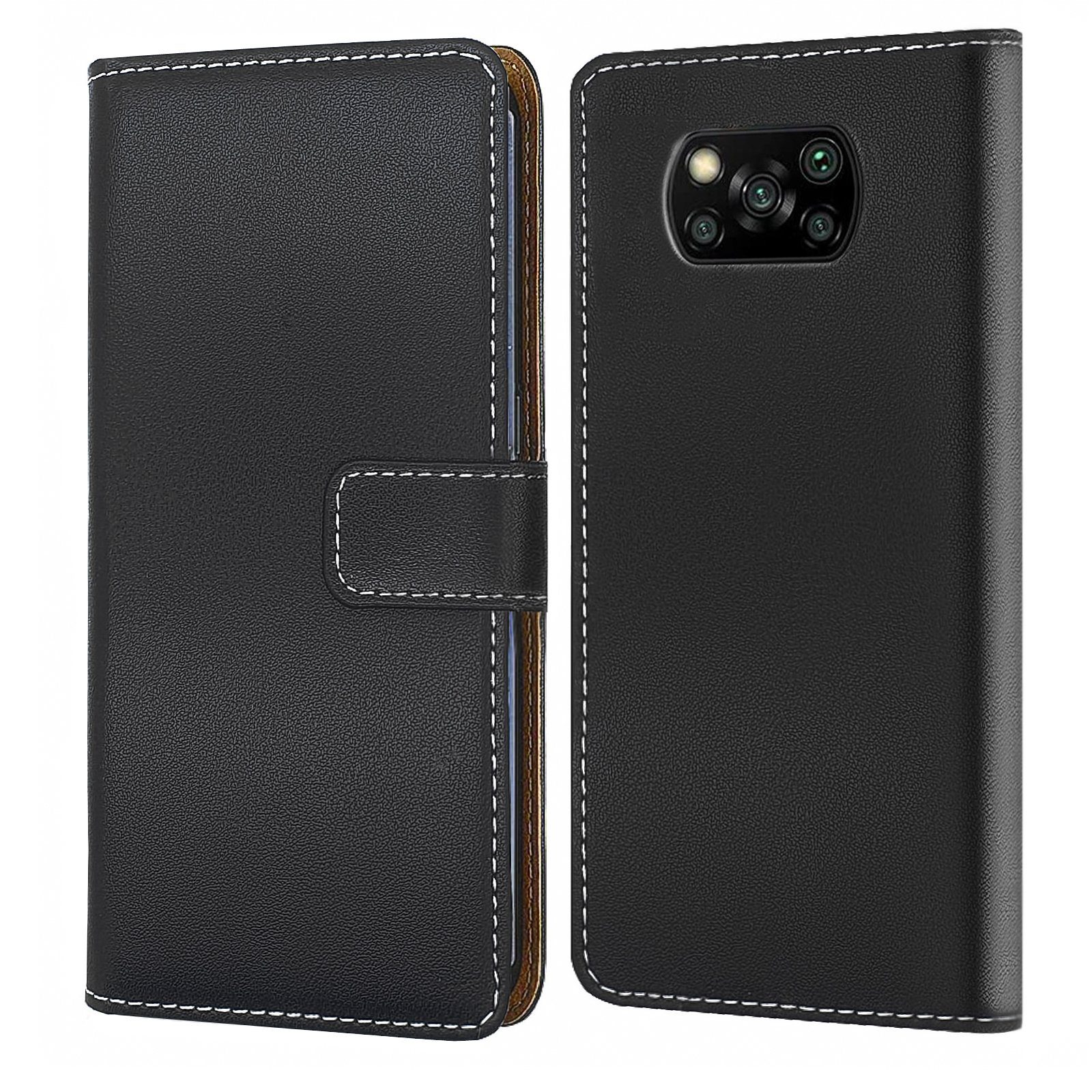 Numerva Handyhülle Bookstyle Etui Handytasche für Xiaomi Poco X3 / Poco X3 NFC, Klapphülle Flip Cover Schwarz