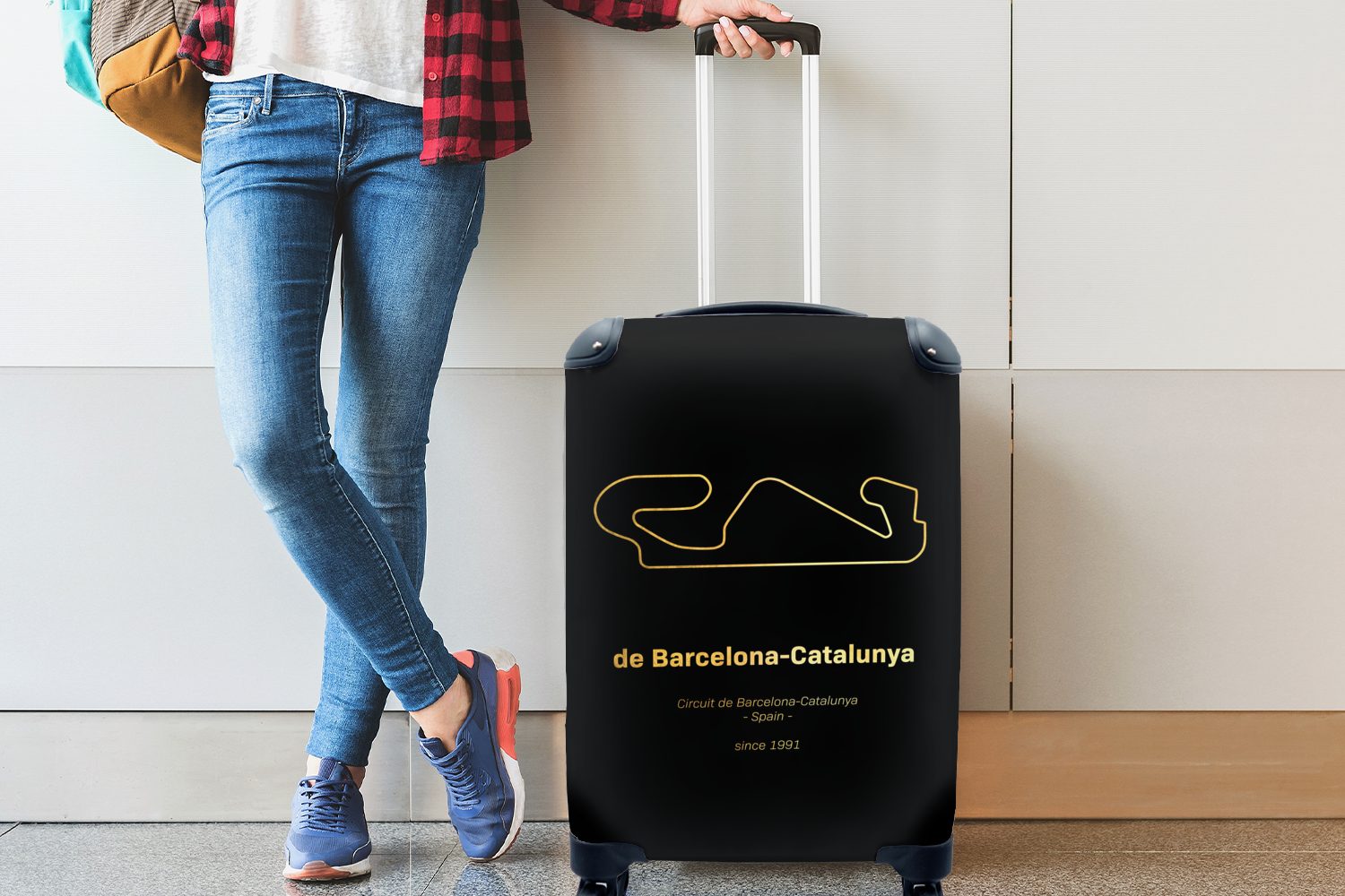 MuchoWow Handgepäckkoffer Barcelona, Handgepäck - Formel - Rennstrecke 4 Rollen, Reisekoffer rollen, Ferien, Trolley, mit Reisetasche 1 für