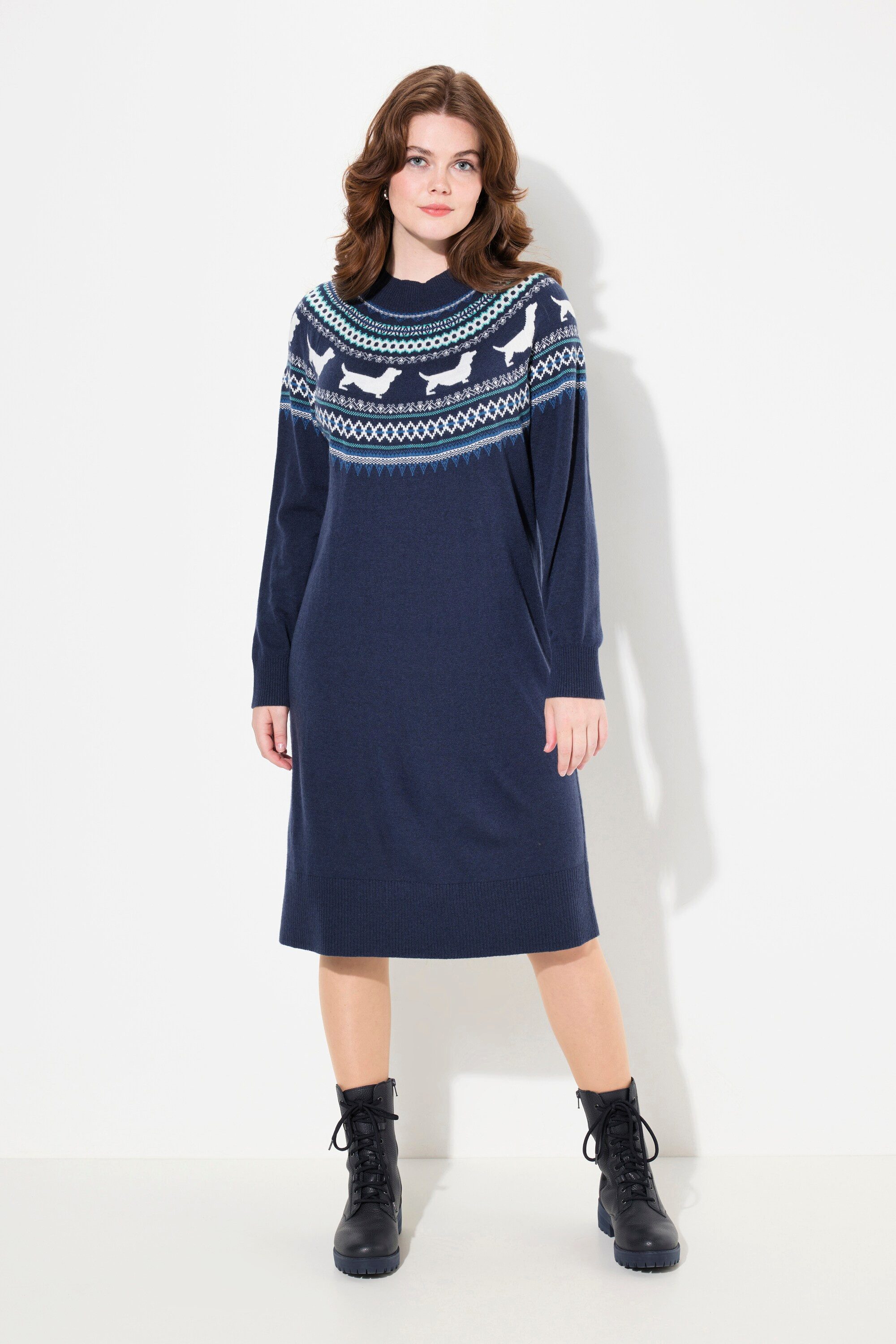 Strickkleid Norweger-Strickkleid Hunde Oversized Rundhals