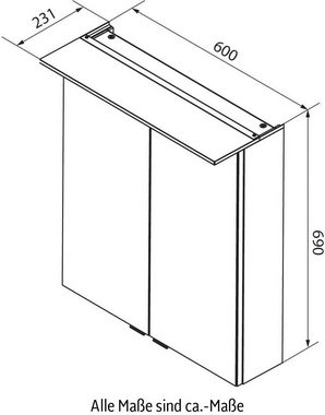 FACKELMANN Spiegelschrank PE 60 - weiß Badmöbel Breite 60 cm, 2 Türen