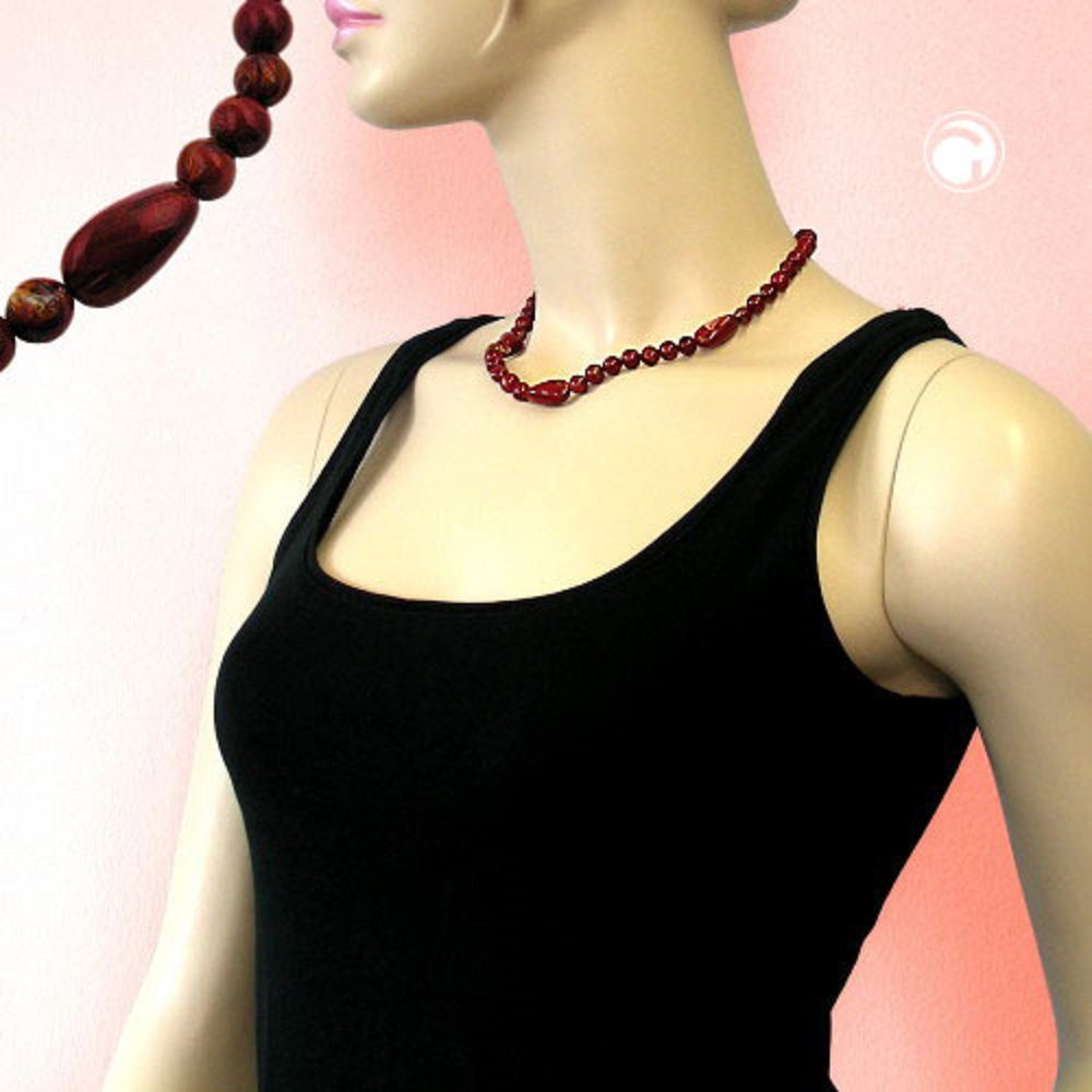 unbespielt Collier Kette Kunststoffperlen rot-marmoriert 45 cm mit Verlängerungskettchen, Modeschmuck für Damen