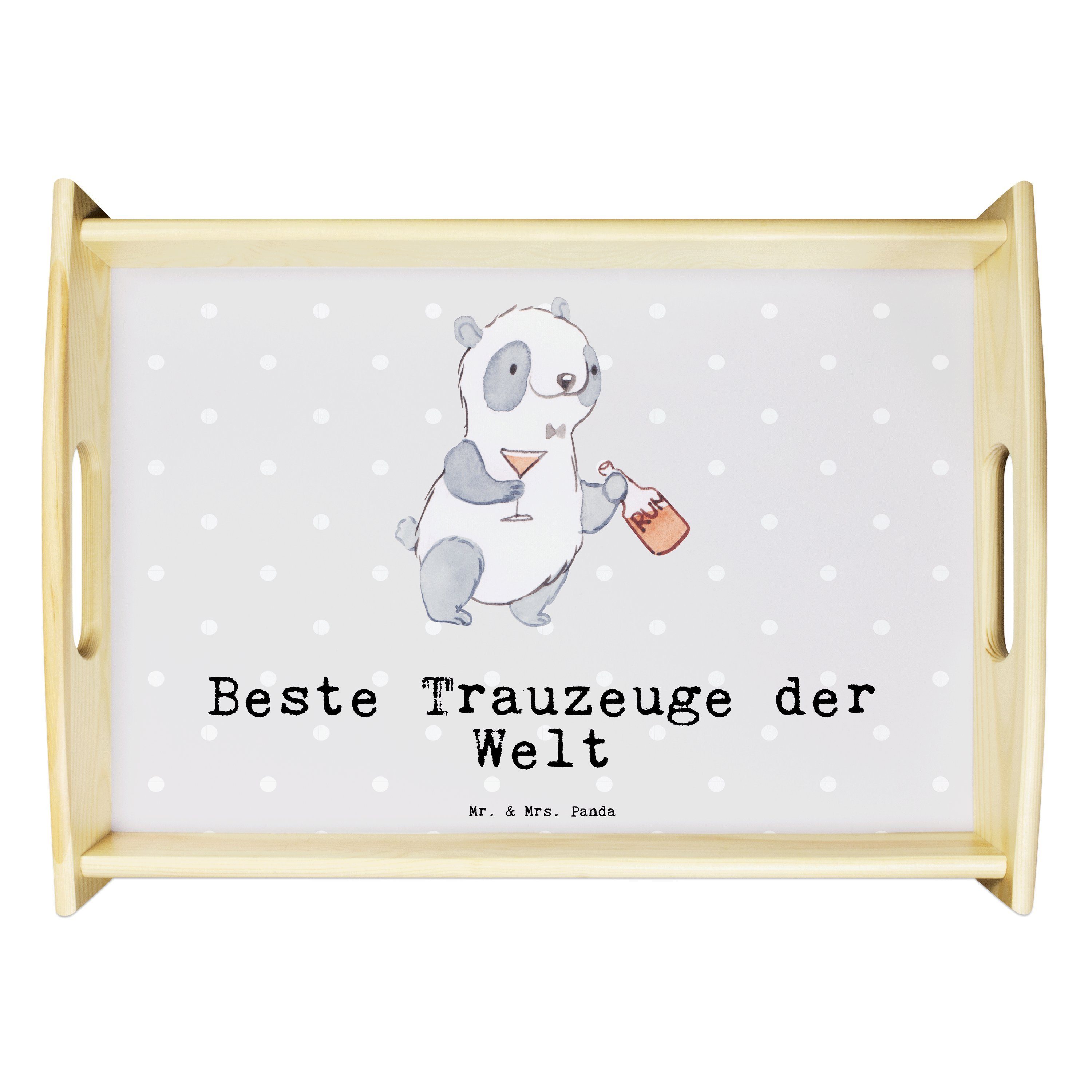 Mr. & Mrs. Panda Tablett Panda Bester Trauzeuge der Welt - Grau Pastell - Geschenk, Holztablet, Echtholz lasiert, (1-tlg)