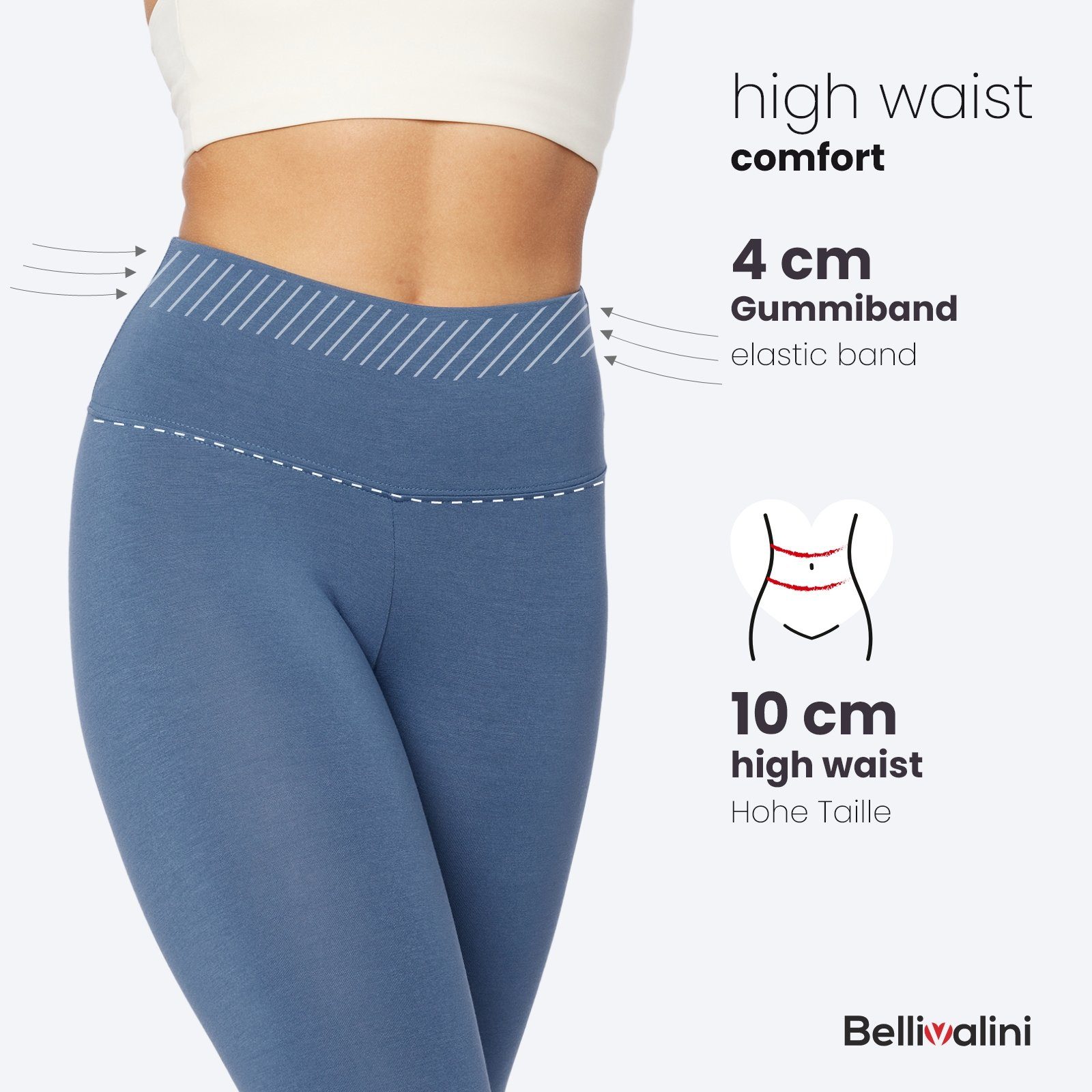 Viskose Leggings High Bellivalini für Leggings Yoga Waist Highwaist Jeans Comfort (1-tlg) elastischer Lange Damen BLV50-289 aus Bund
