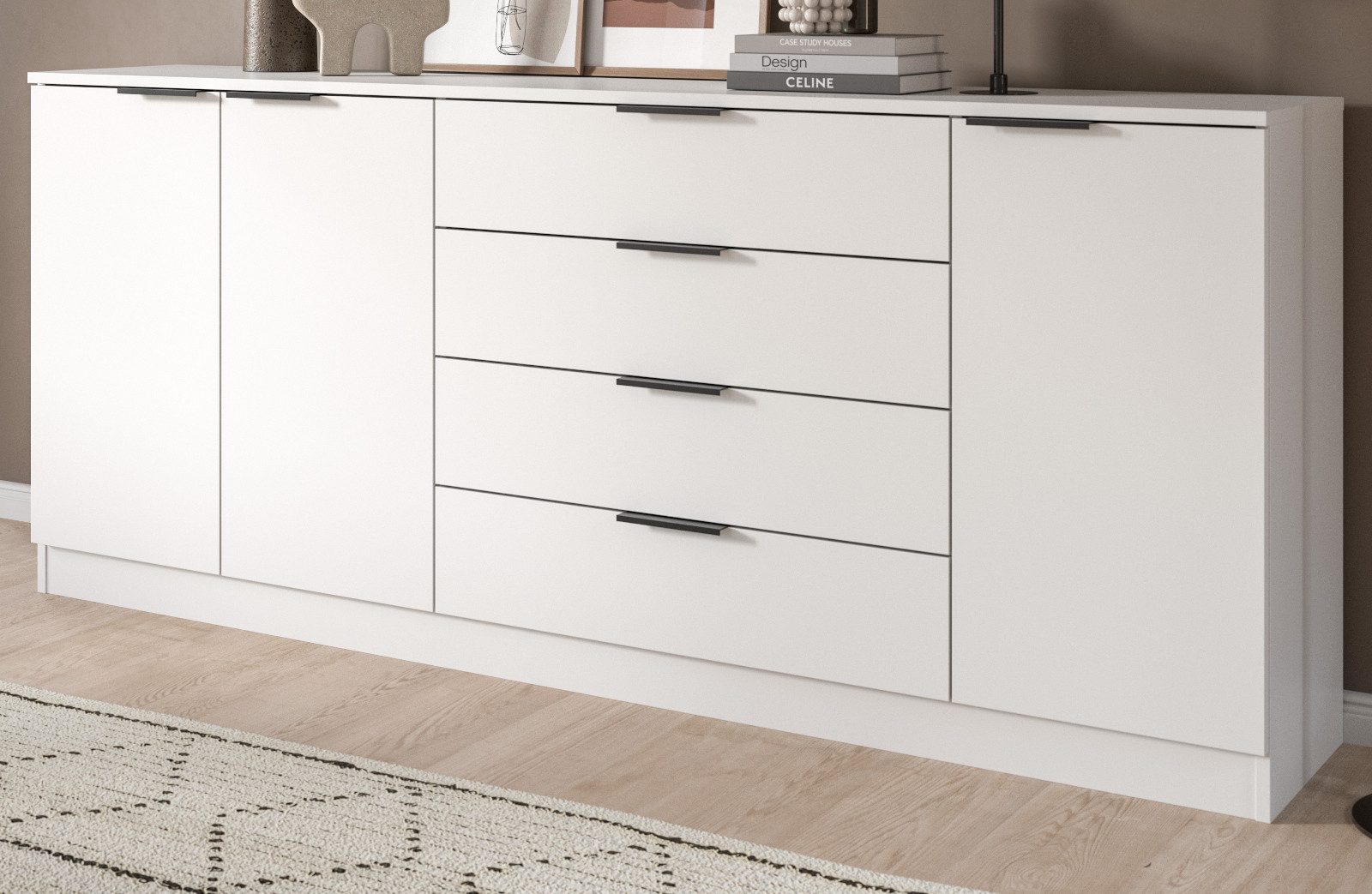 Inn.Furn Sideboard Swan (große Kommode in Weiß, Türen und Schubkästen, Breite 185 cm), mit Vollauszug