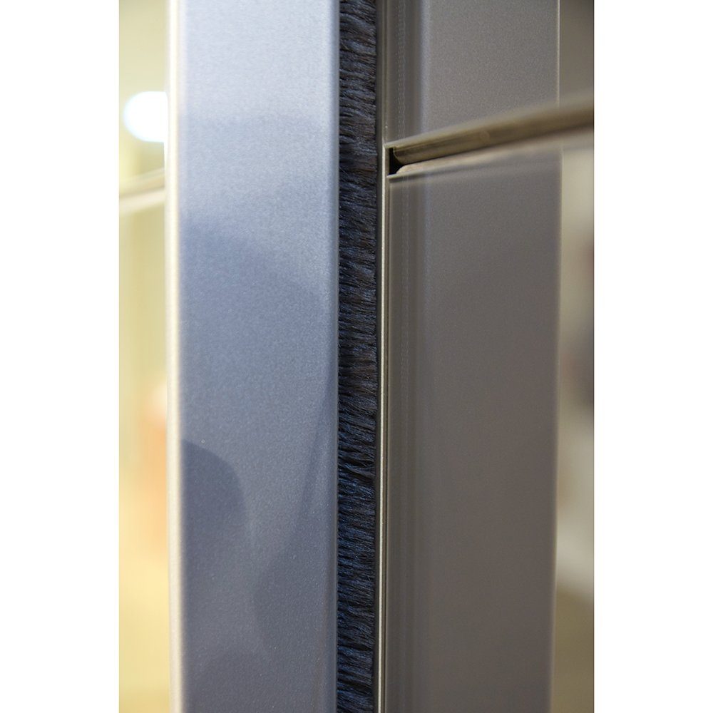 und in Schwebetürenschrank Lomadox 6 schwarz in Schubkästen graphit, Glasfront BRIXEN-43 inkl.
