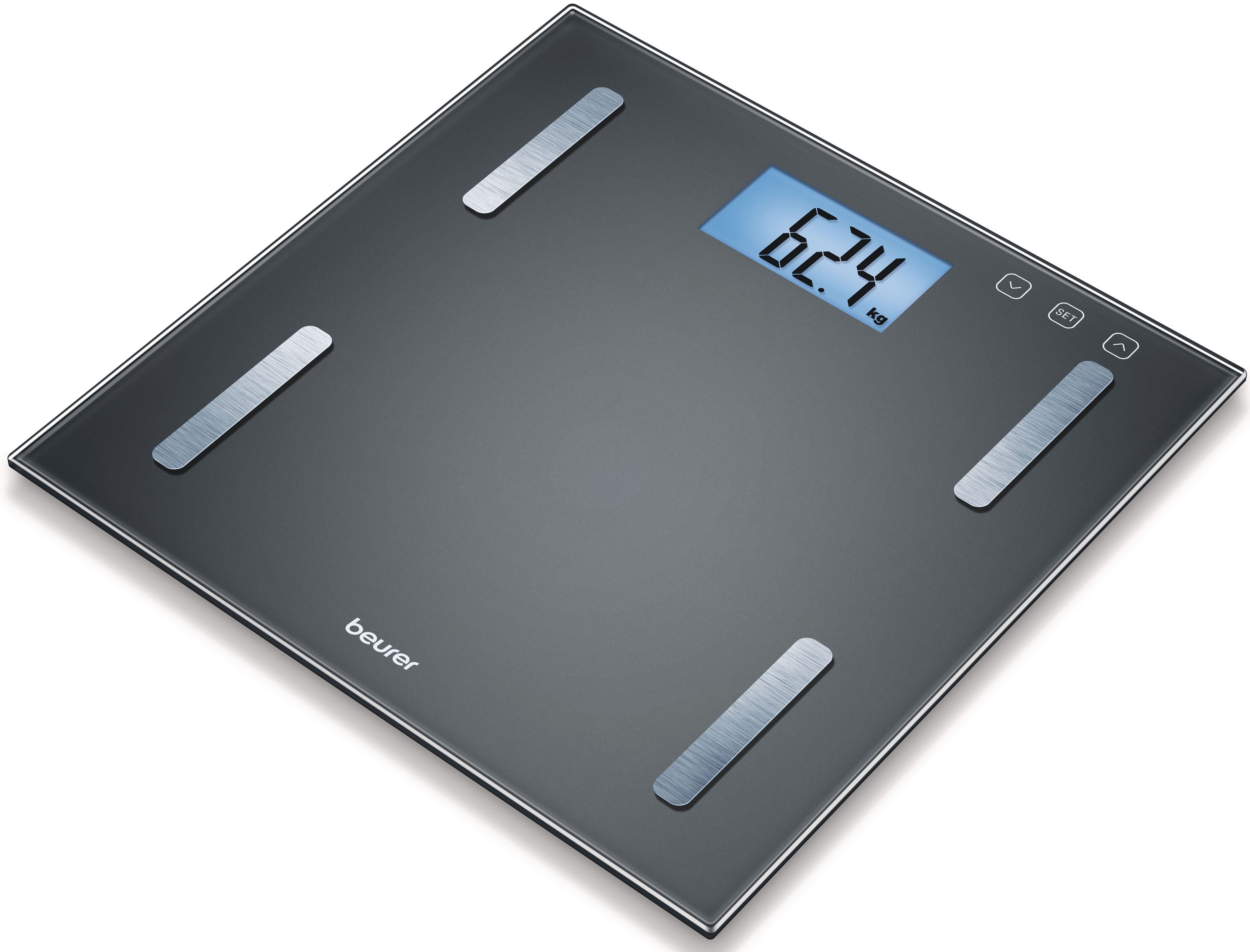 BEURER Körper-Analyse-Waage BF 180 zur Ermittlung der Körperwerte, Tragkraft mit 180 kg, Elektroden aus gebürstetem Edelstahl