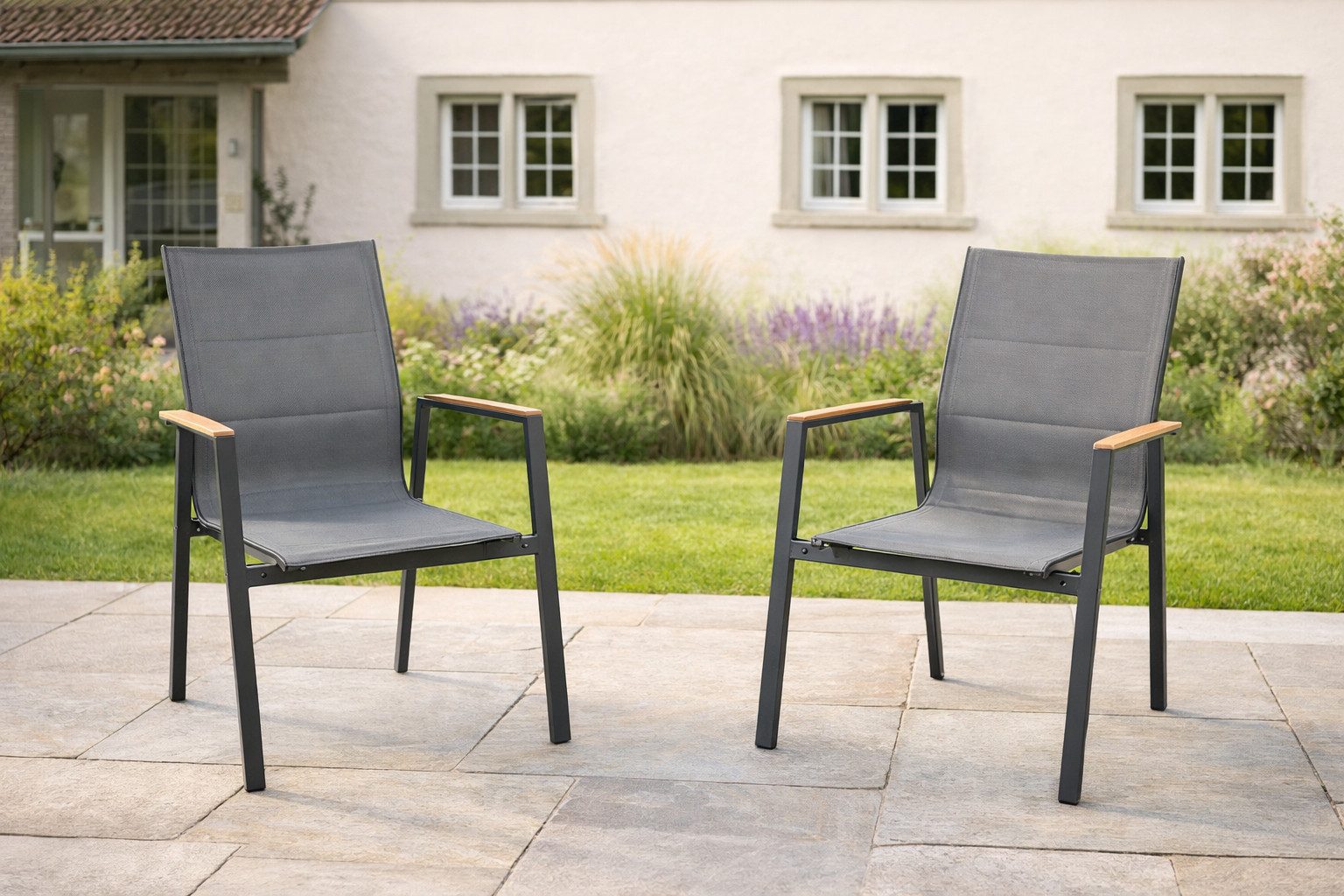 Green Spirit Gartenstuhl »Melbourne« 2er Set Stapelstühle Alu Armlehnen Gartensessel Stuhl (Set, 2 St), Aluminium, stapelbar, wetterfest - Garten, Terrasse, Balkon & Outdoor