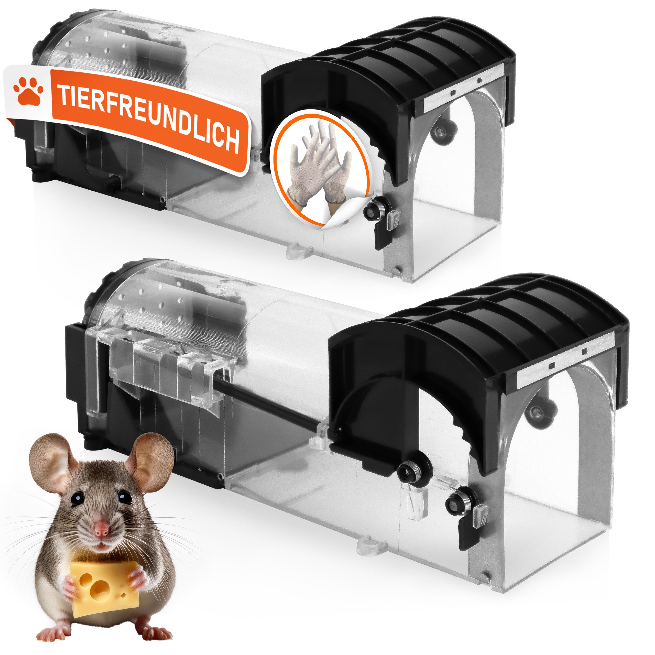 RAPIZZ Lebendfalle Mäusefalle Tierfreundlich & ohne Gift, Für den Innen-und Außenbereich, 4er-Set in Holz oder 2er-Set in ABS, Mit Tipps und Anleitung