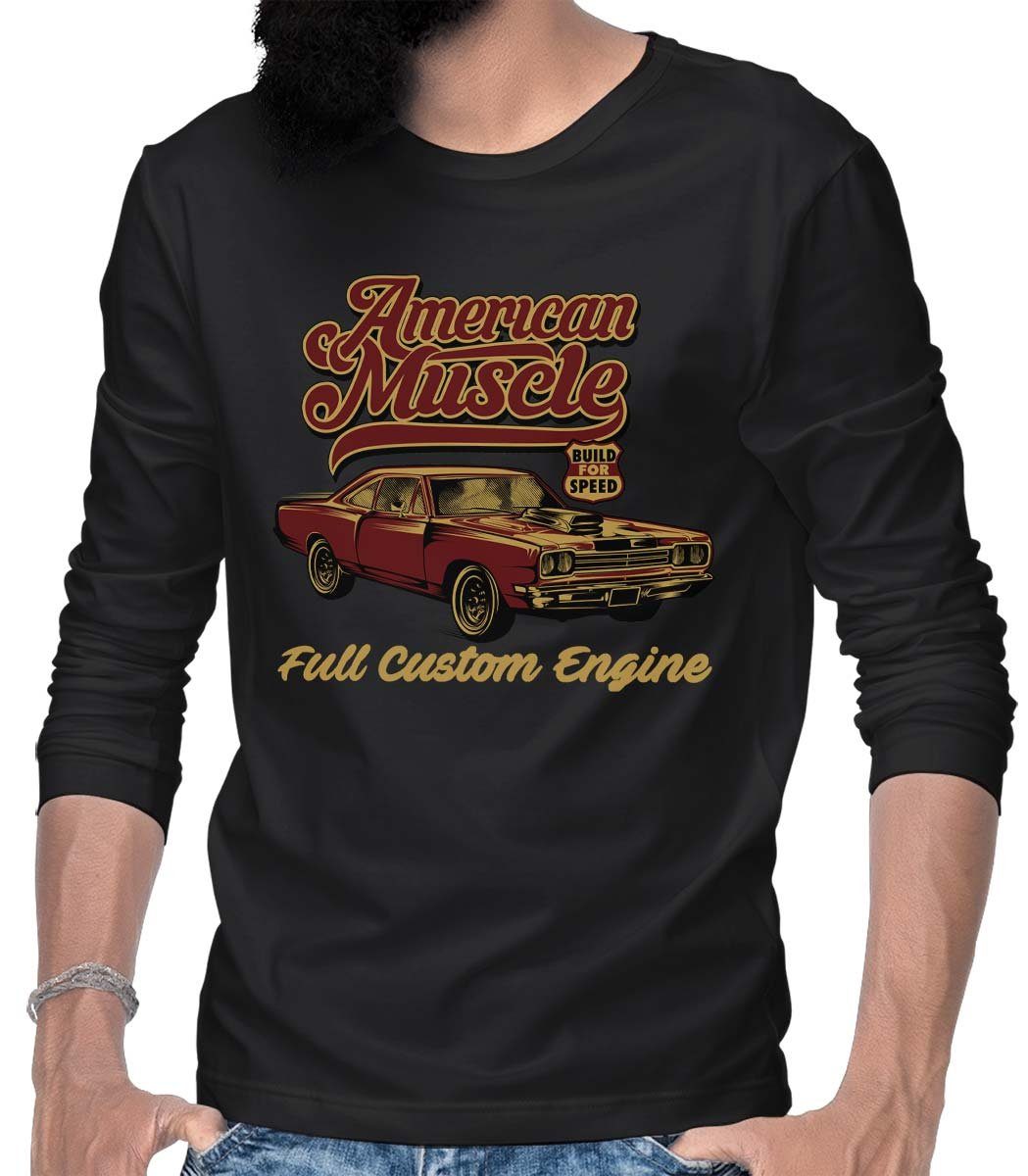 Rebel On Wheels Longsleeve Herren Langarm T-Shirt American Muscle Car Full Custom mit Auto / US-Car Motiv Schwarz