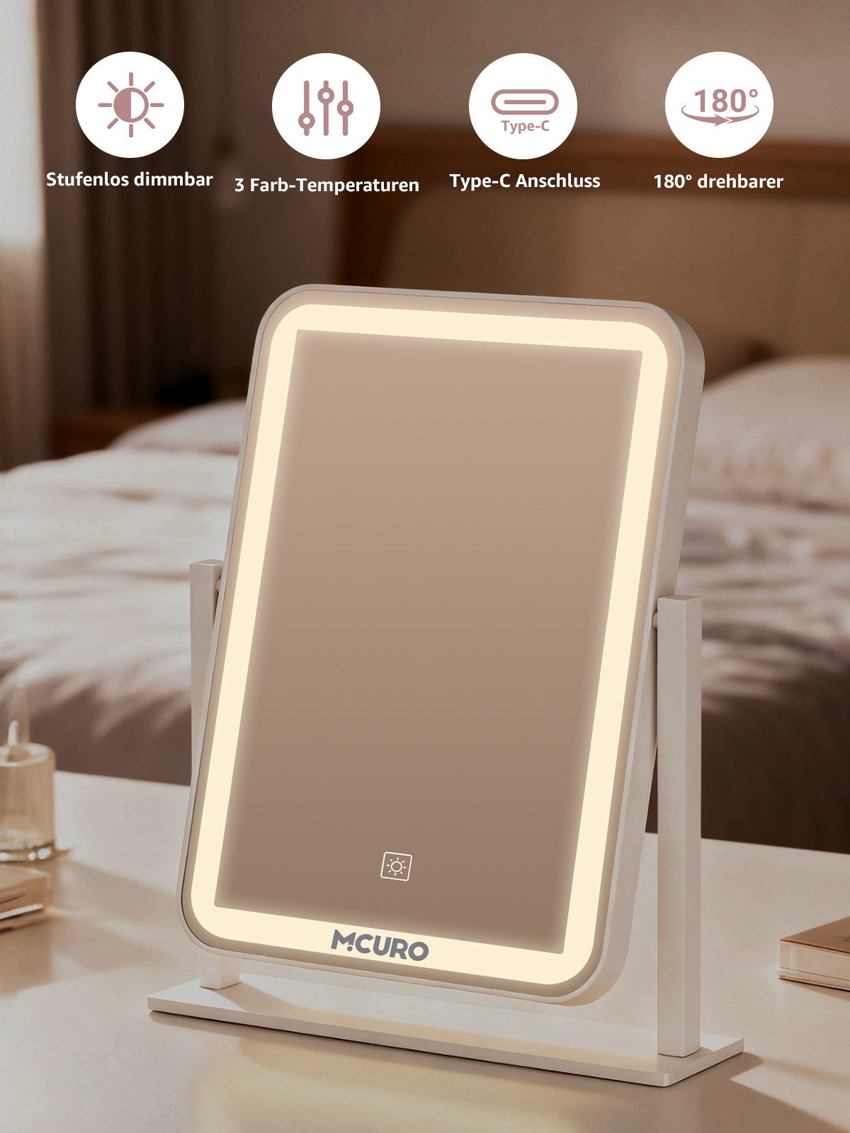 MCURO LED-Lichtspiegel Kosmetikspiegel mit beleuchtung,1500mAh,1/10 Vergröß günstig online kaufen