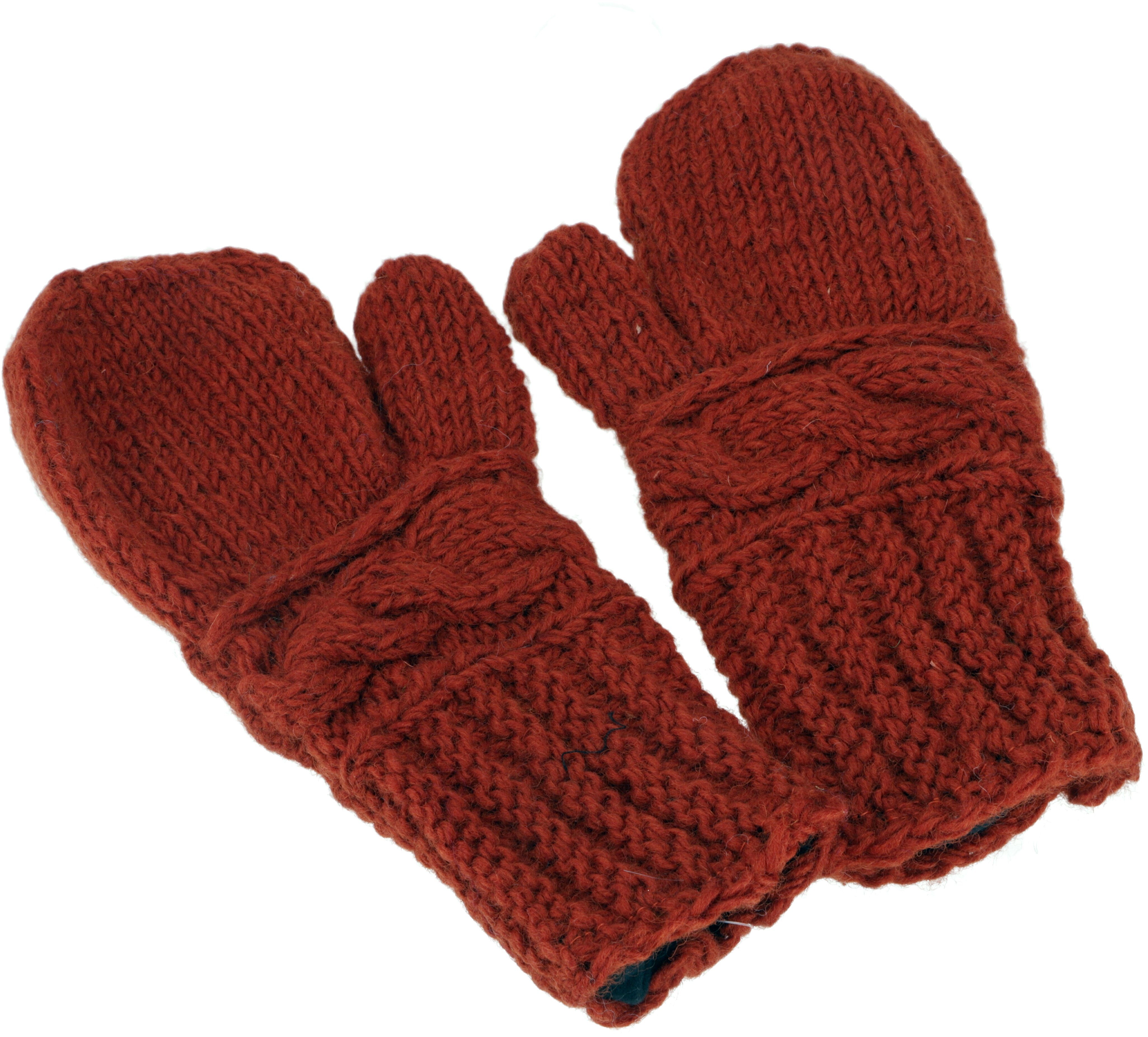 Guru-Shop Strickhandschuhe Handschuhe aus Wolle, Fauster, handgestrickte.. rostorange