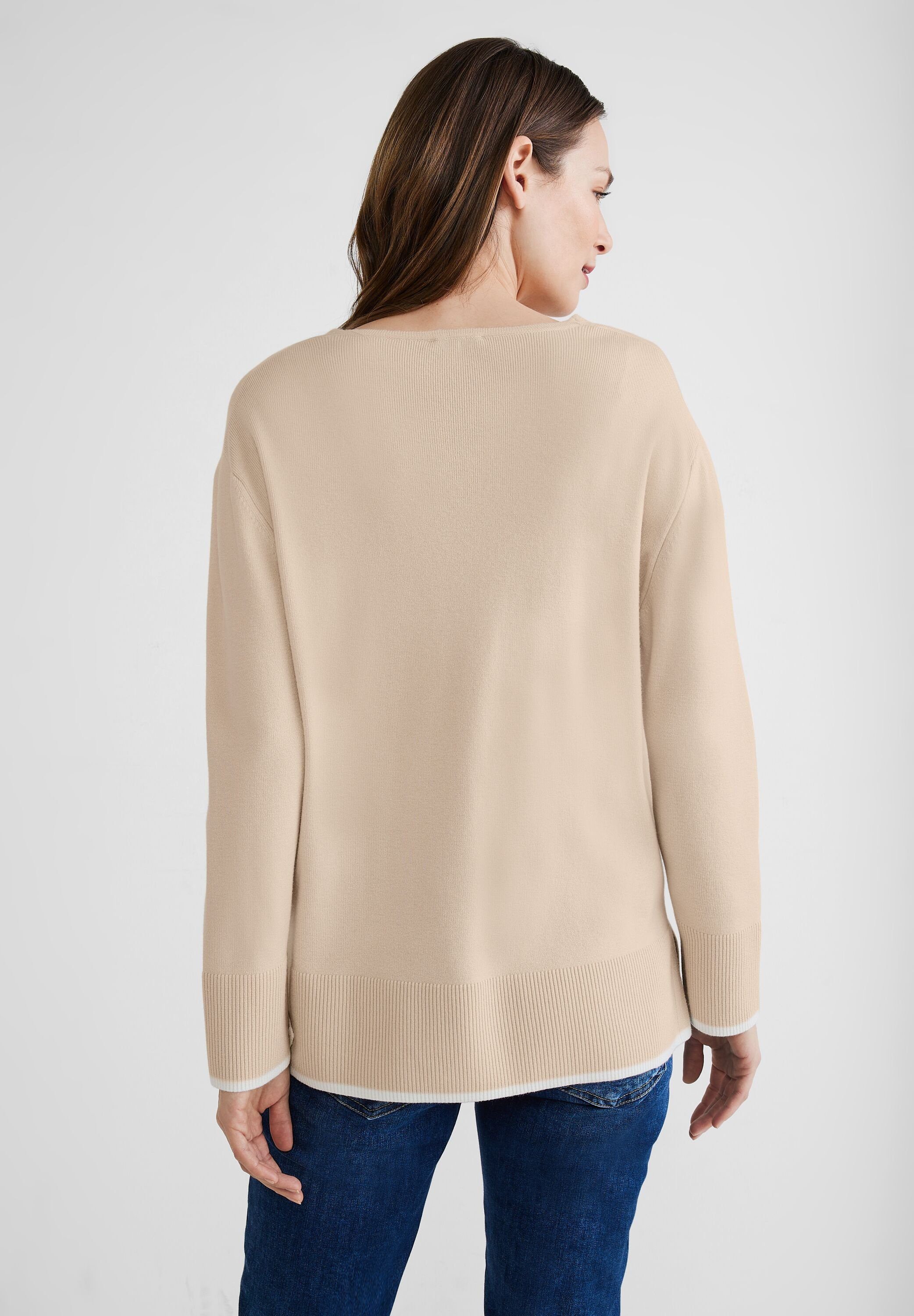 ONE mit Pullover V-Ausschnitt-Pullover V-Ausschnitt light smooth STREET sand