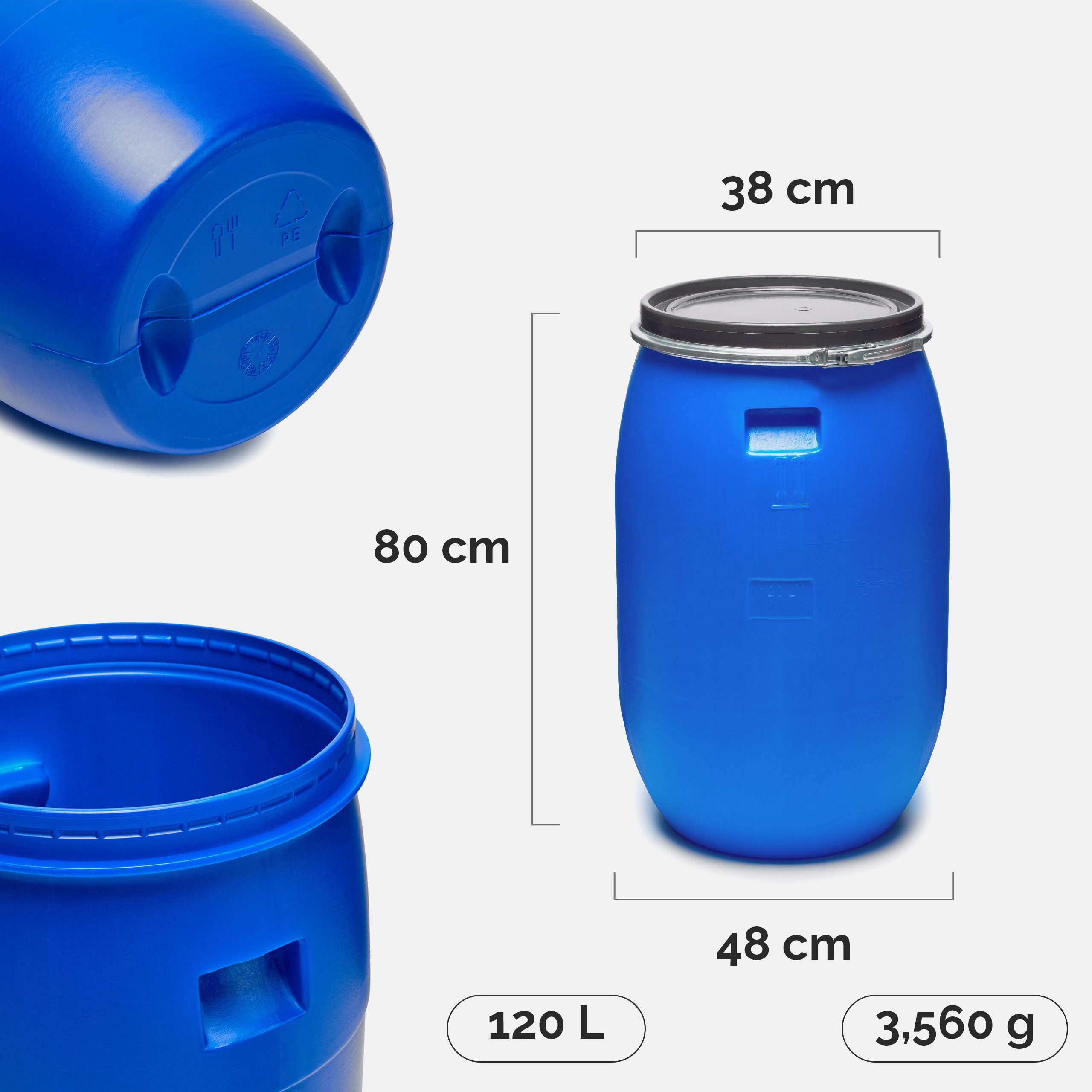 Garronda Regentonne Set 2x 120 Liter Deckelfass HDPE Lebensmittelfass Futtertonne GD-0123, 120 l, (2-tlg), BPA-Frei