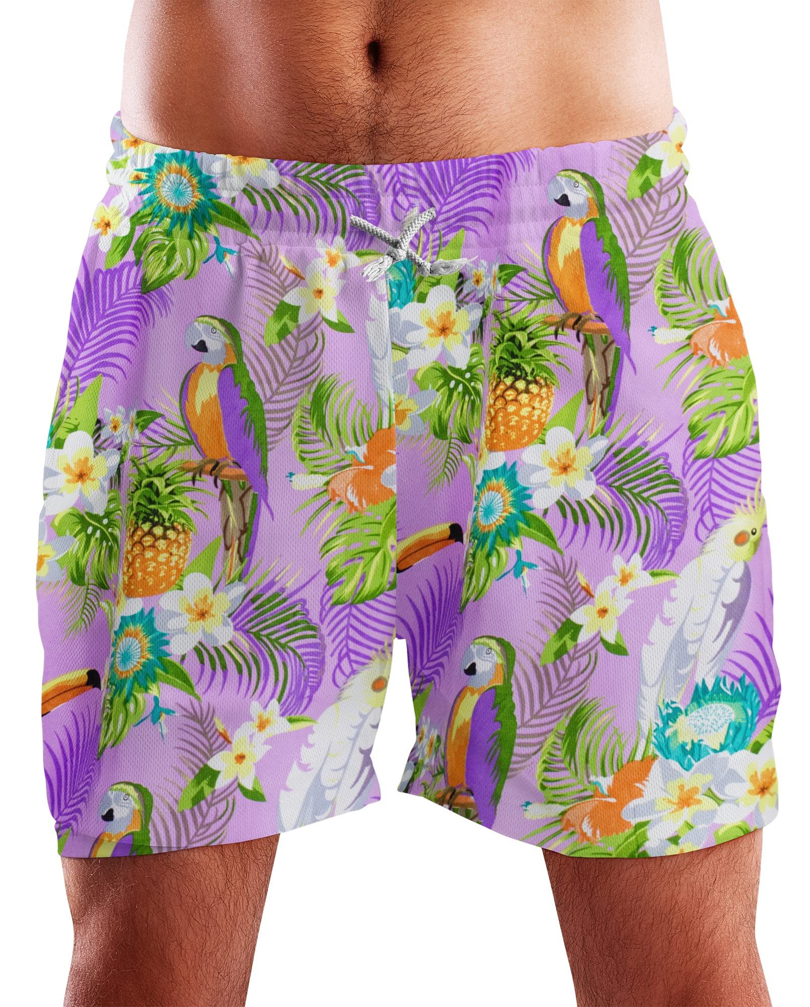 King Kameha Badeshorts Parrot Cockatoo Hawaii Bade-Shorts Mesh-Einsatz Verschluss Kordelzug Mit integriertem Mesh-Innenslip für extra Komfort