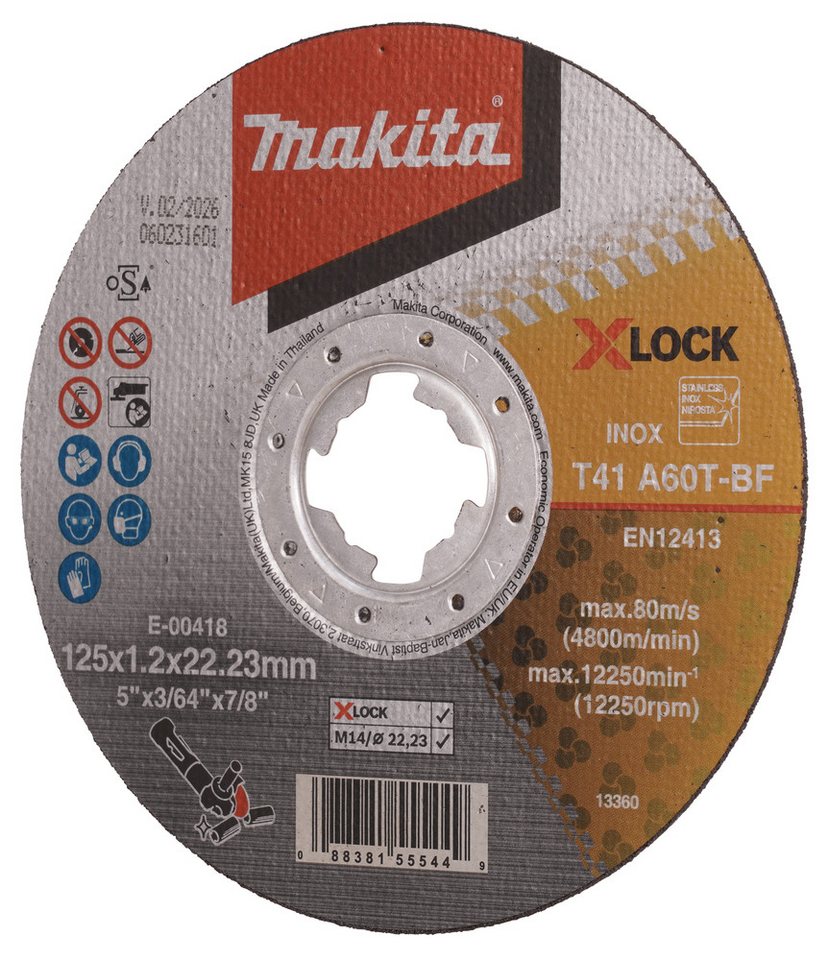 Thumbnail - Makita Werkzeug GmbH Trennscheibe Makita Trennscheibe X-LOCK Ø 125 mm 1,2 mm X-LOCK A60T INOX E-00418