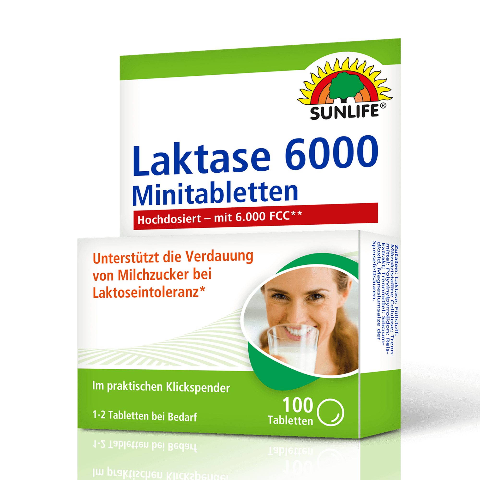 SUNLIFE SUNLIFE® Laktase 6000 FCC Minitabletten 100Stk Intoleranz Laktoseabbau 1 - 2 Tabletten bei Bedarf