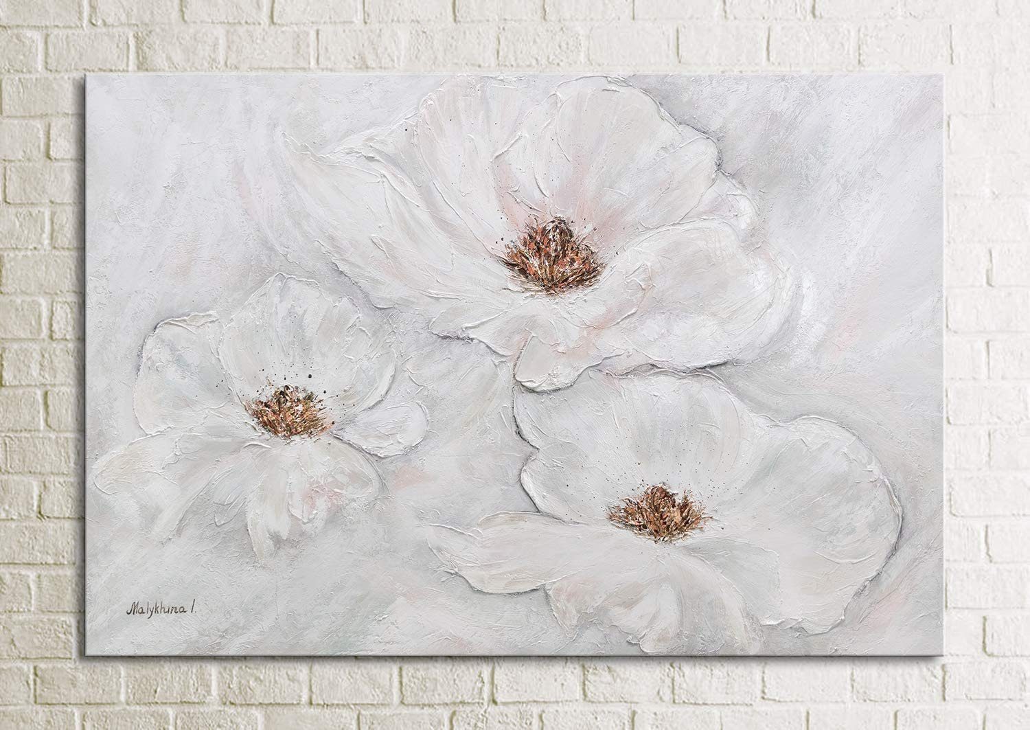 YS-Art Gemälde Zärtlichkeit, Blumen, Bild Beige Zarte Handgemalt Leinwand in Blumen