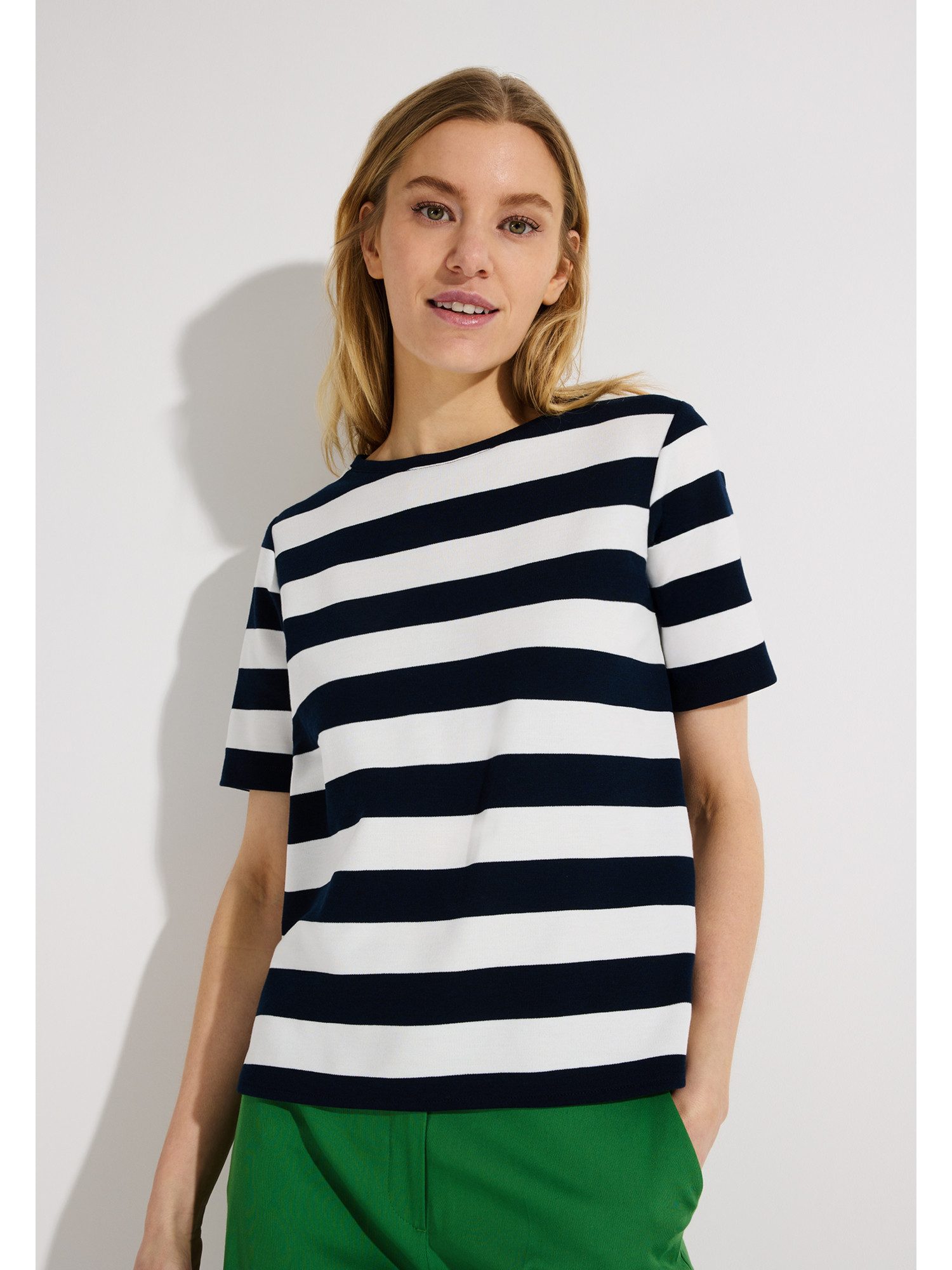 MORE&MORE Kurzarmshirt Heavy Jersey-Shirt, gestreift, boxy