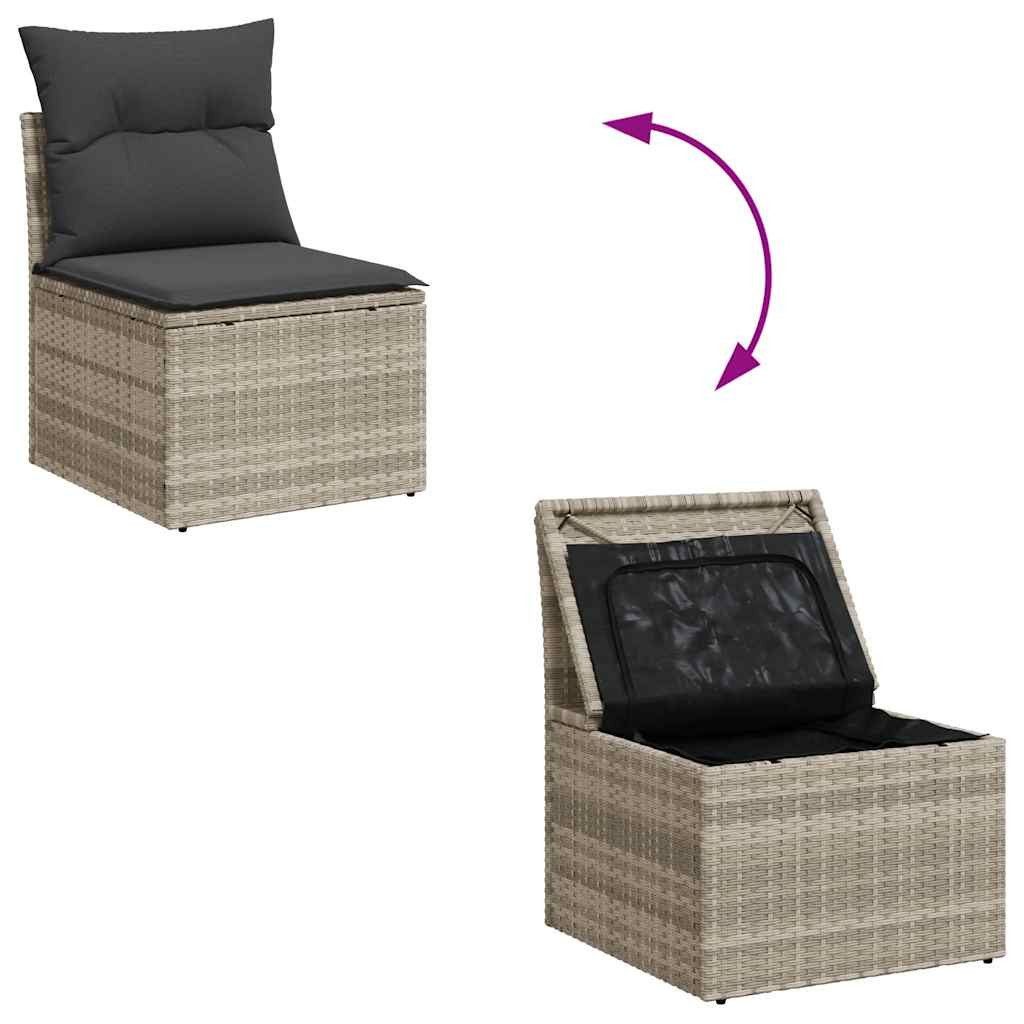 vidaXL Gartenlounge-Set, 5-tlg. Garten-Sofagarnitur mit Kissen Hellgrau Poly Rattan