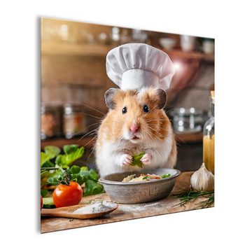 artissimo Glasbild Glasbild 30x30cm Bild Küche Küchenbild Esszimmer-Bild lustig witzig, Essen und Trinken: Lustiger Hamster