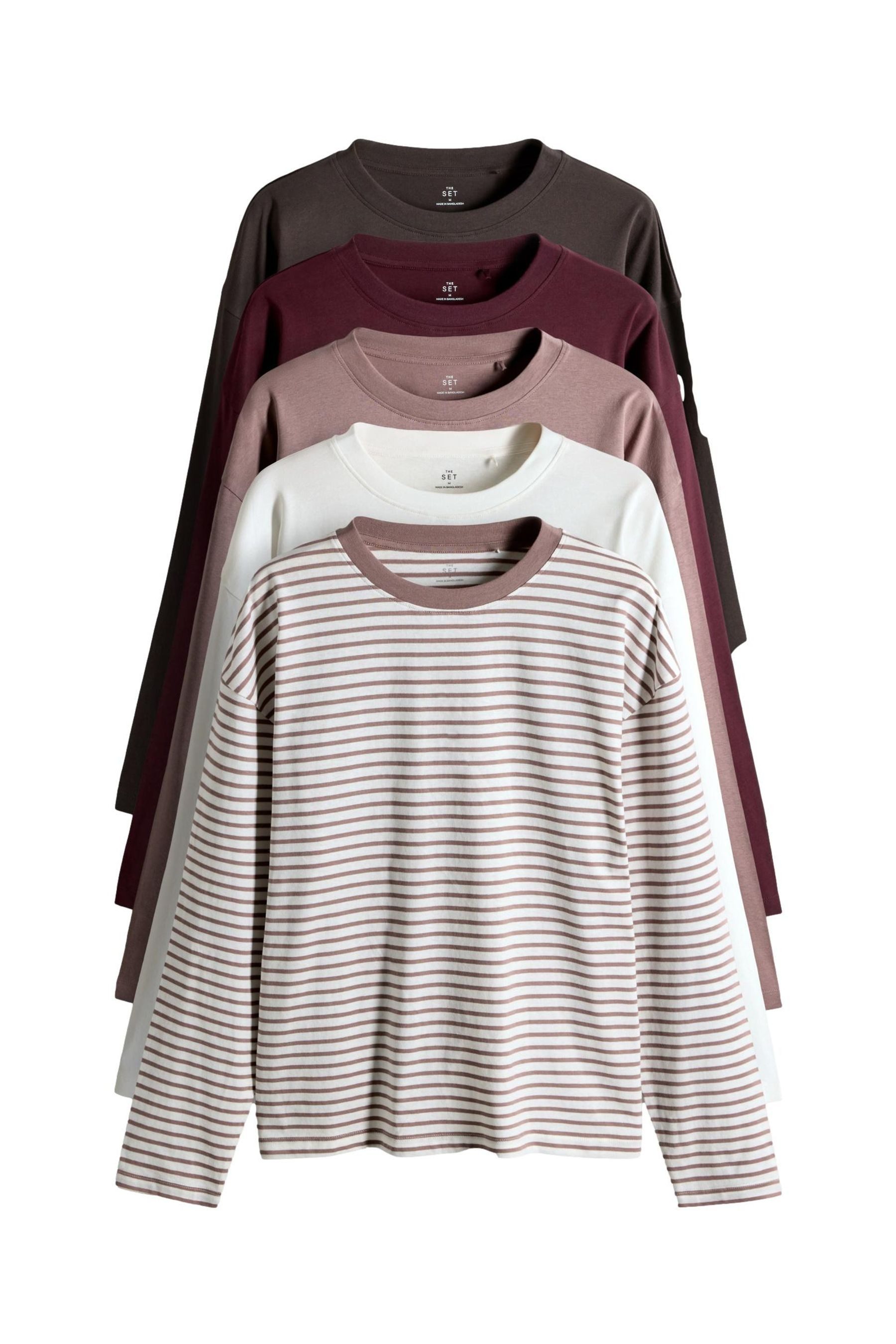 The Set Langarmshirt The Set Relaxed Fit Langarmshirts, 5er-Pack (5-tlg) günstig online kaufen