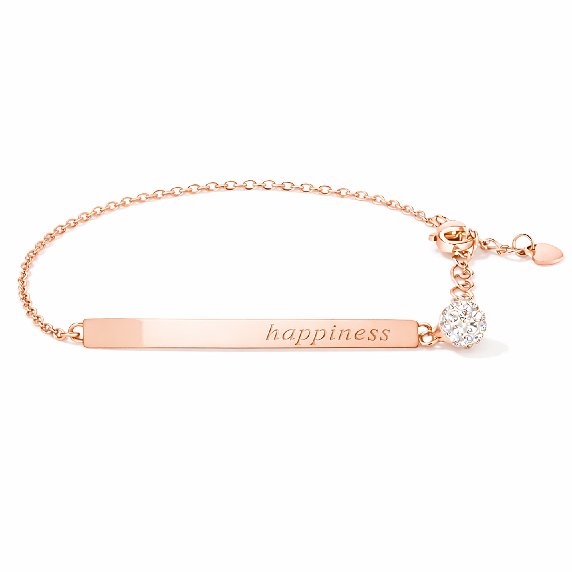 LÖB Armband 750 Roségold vergoldet Edelstahl Armband Happiness Gravur Stein Silber (Geschenke für Frauen Damen Beste Freundin Mutter Mama Ehefrau Oma sie zum Geburtstag Weihnachten Weihnachtsgeschenke Schmuck), Armkette Glitzer Zirkonia Beste Freundschaftsarmband BFF Freundschaft