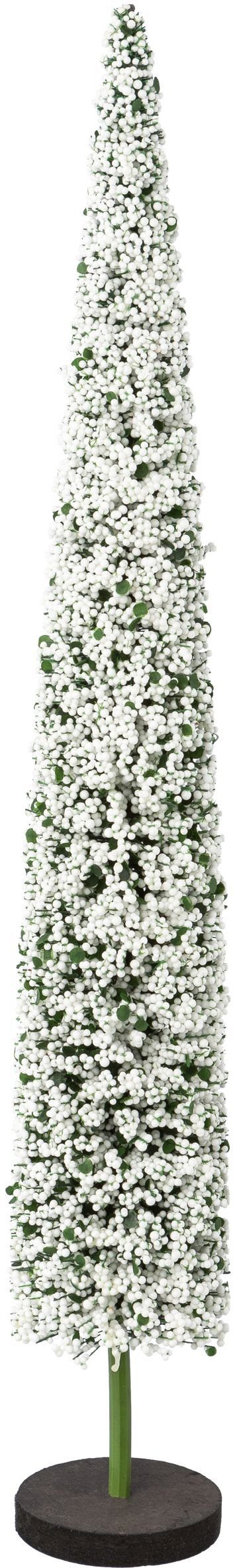 Creativ deco mit Höhe cm (1 Perlen Dekobaum hochwertiger 60 St), Weihnachtsdeko auf Holzbase, weiß verziert