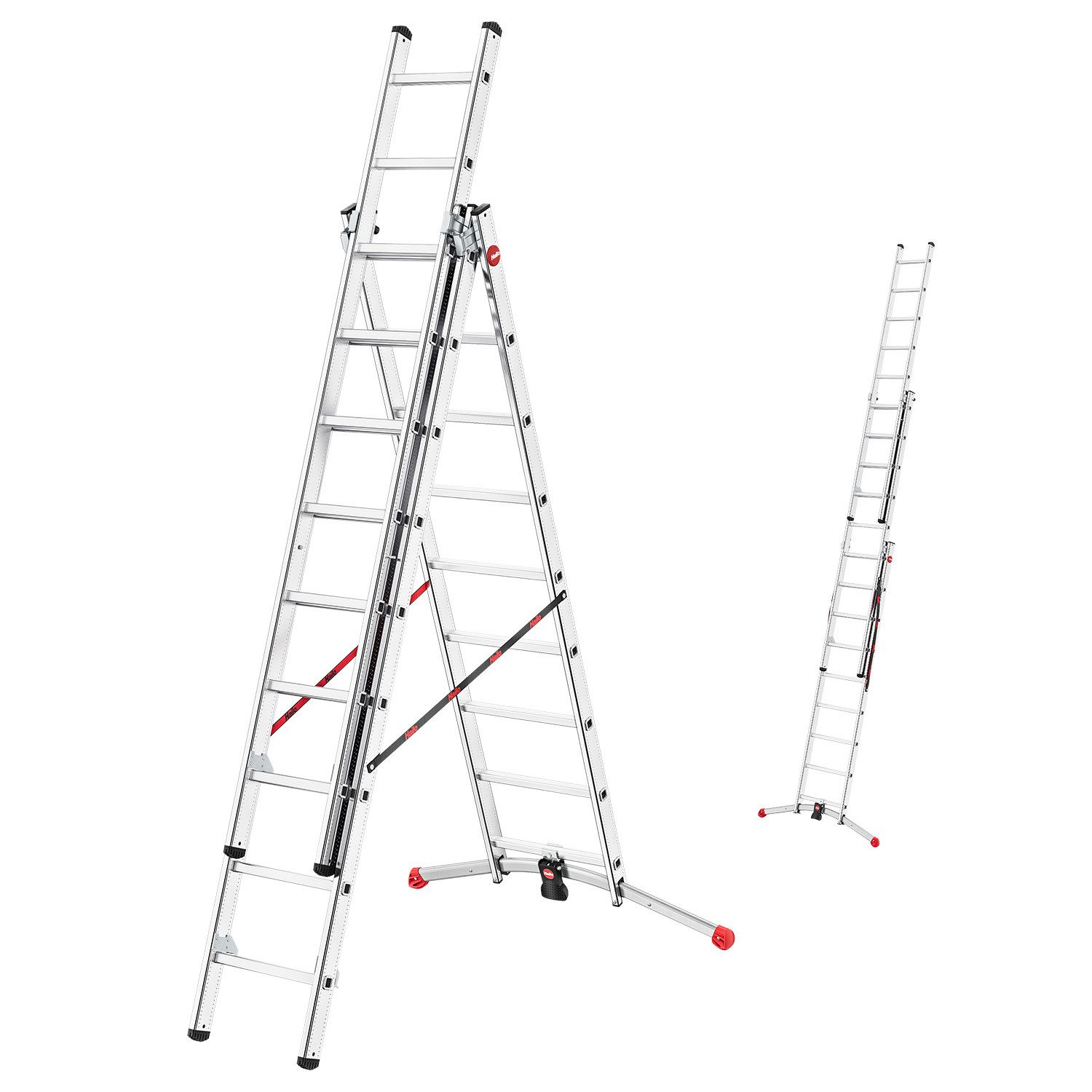 Hailo Anlegeleiter Hailo Leiter HobbyLOT, 3-teilige Alu-Kombileiter, 3 x 9 Sprossen