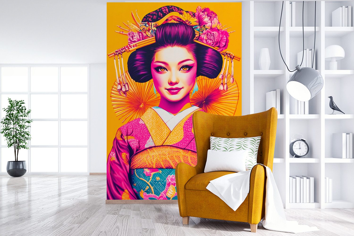 MuchoWow Fototapete Blumen - Frau - Kimono - Rosa, Matt, bedruckt, Montagefertig Vinyl Tapete, Wandtapete, 170x260 cm