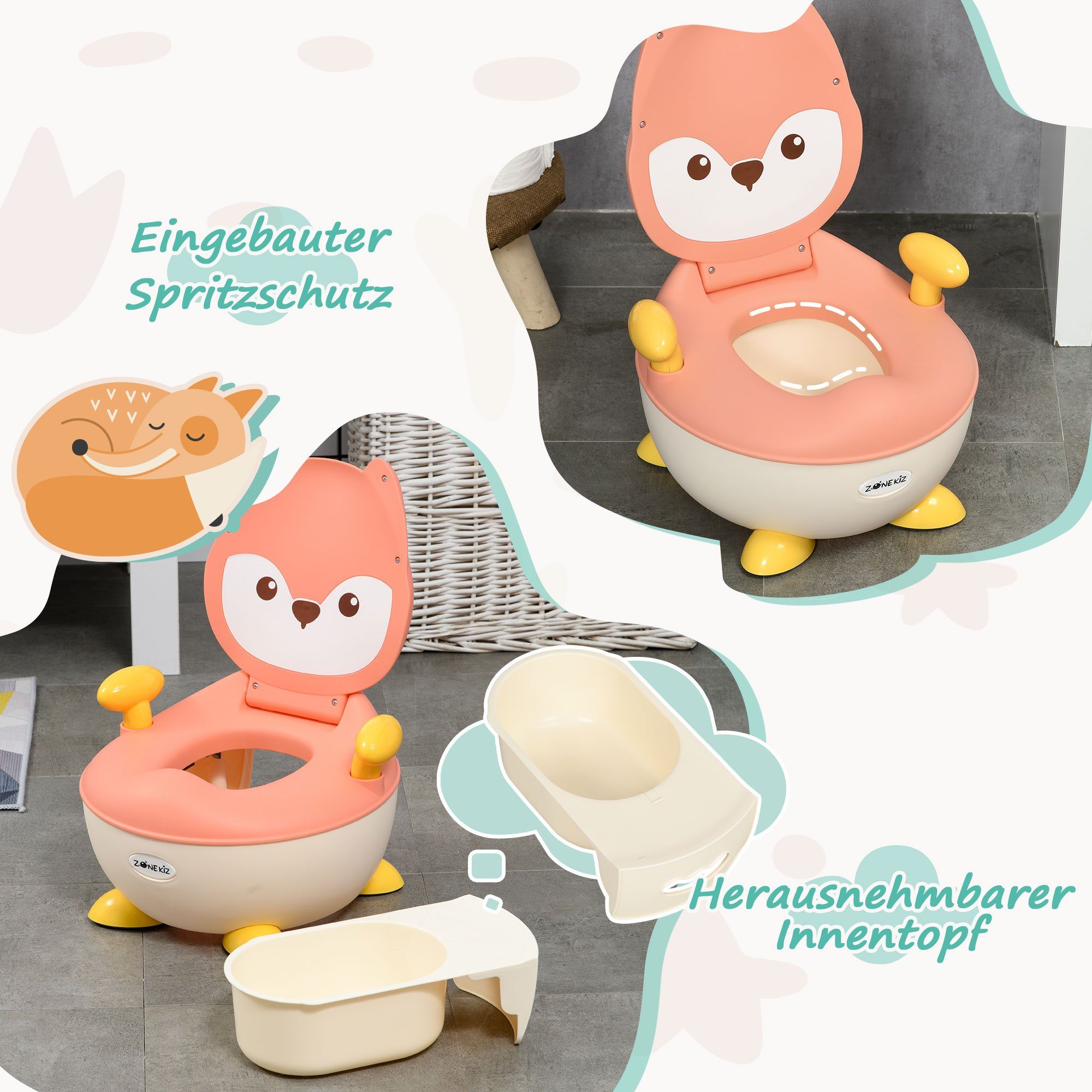 ZONEKIZ Toilet Trainer, Children's Toilet, Baby Potty in Fox Design, Side Handles, (Children's Toilet, 1-piece), for toddlers from 6 months to 3 years