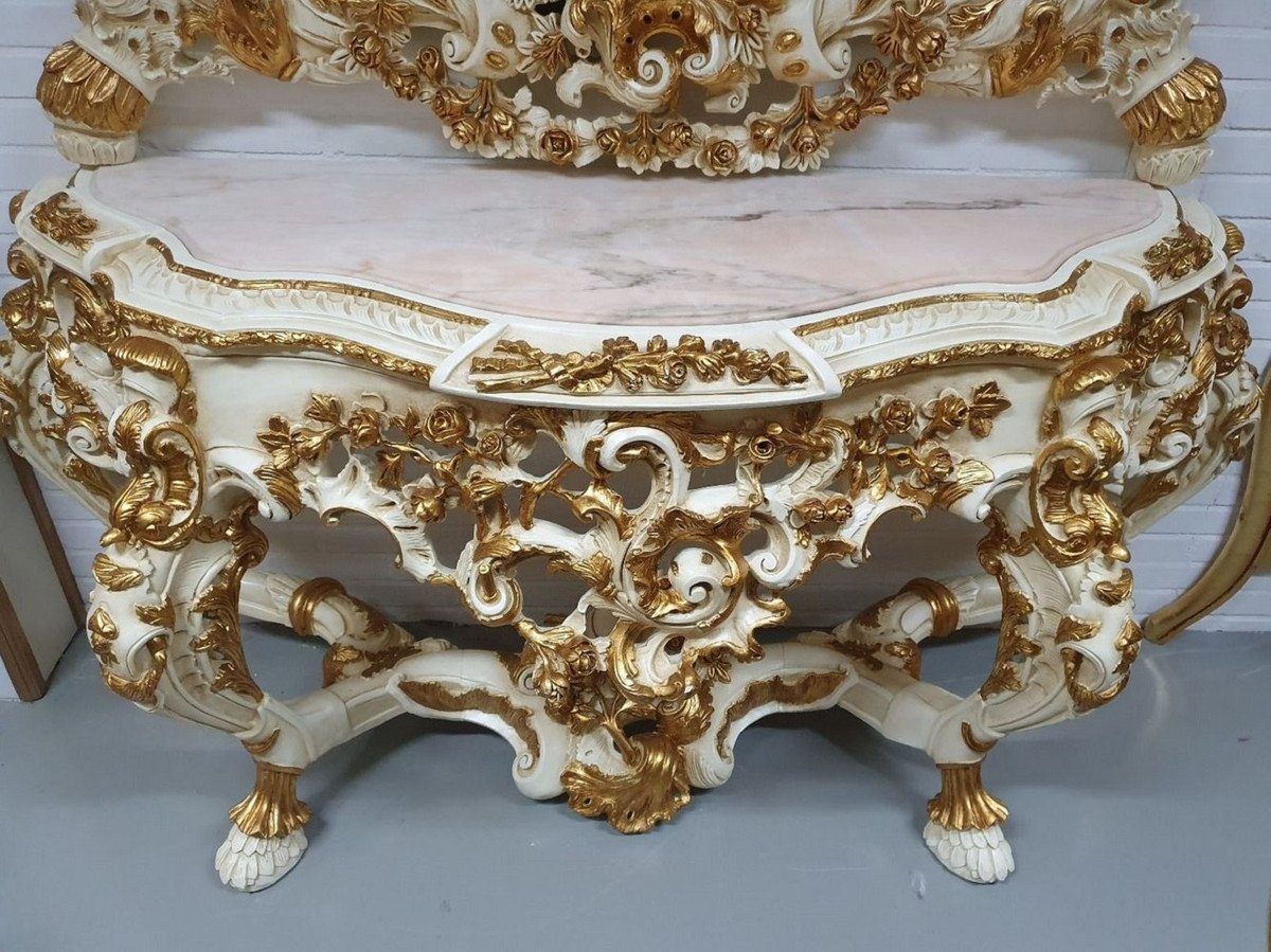 Casa Padrino Barockspiegel Luxus Massivholz Gold mit - Spiegelkonsole / und - Wandspiegel Möbel Marmorplatte Prunkvoller Barock Barock Konsolentisch Creme
