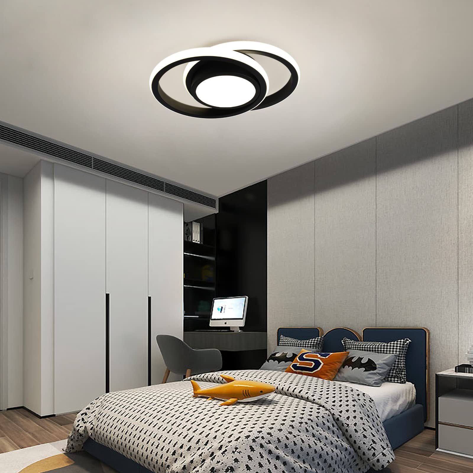 JDONG LED Deckenleuchte 30/32CM Schwarz/Weiß deckenlampe, LED fest integriert, 24W Natürliches 4000K Runde / Ekig, Für Schlafzimmer, Küche, Flur, Gang, Restaurant Durchmesser 30CM