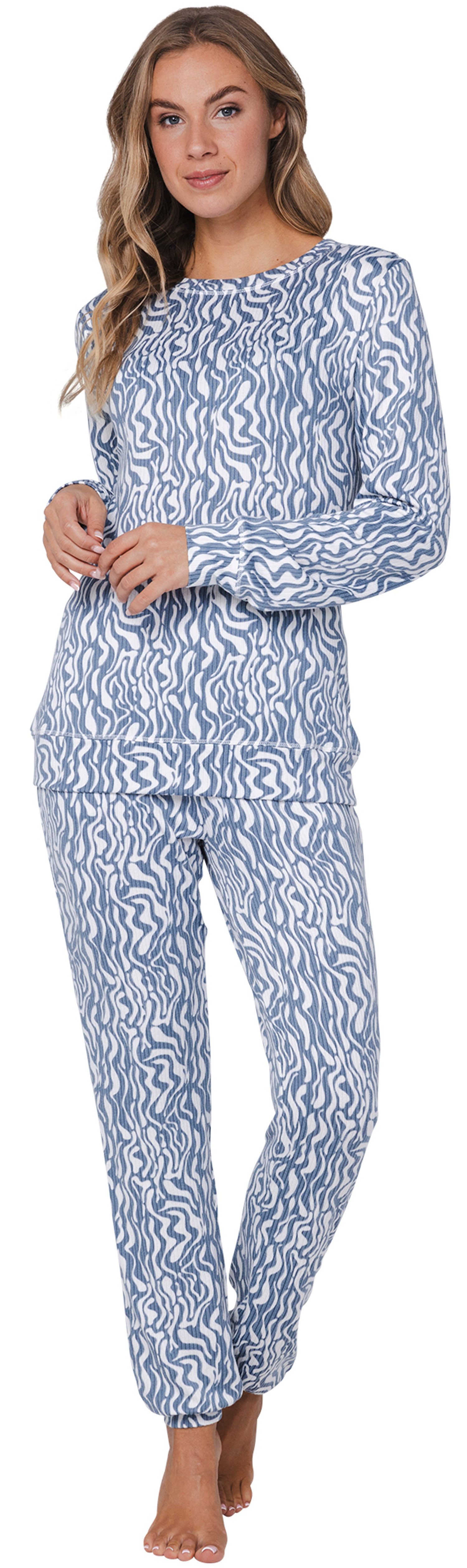 Pastunette Schlafanzug Modischer Damen Pyjama lang warm (2 tlg) Modisches Design