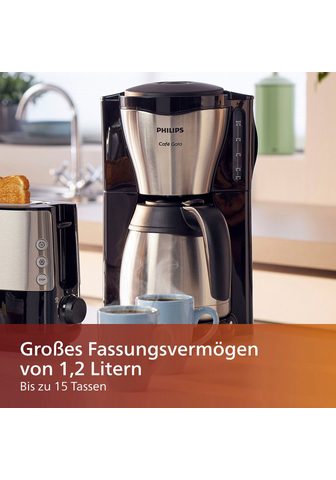 Philips Kavos virimo aparatas su filtru Gaia HD7546/20 Viva Collection 12l Kavinukas Papierfilter 1x4 su Thermokanne Tropfstopp ir Abschaltfunktion silber