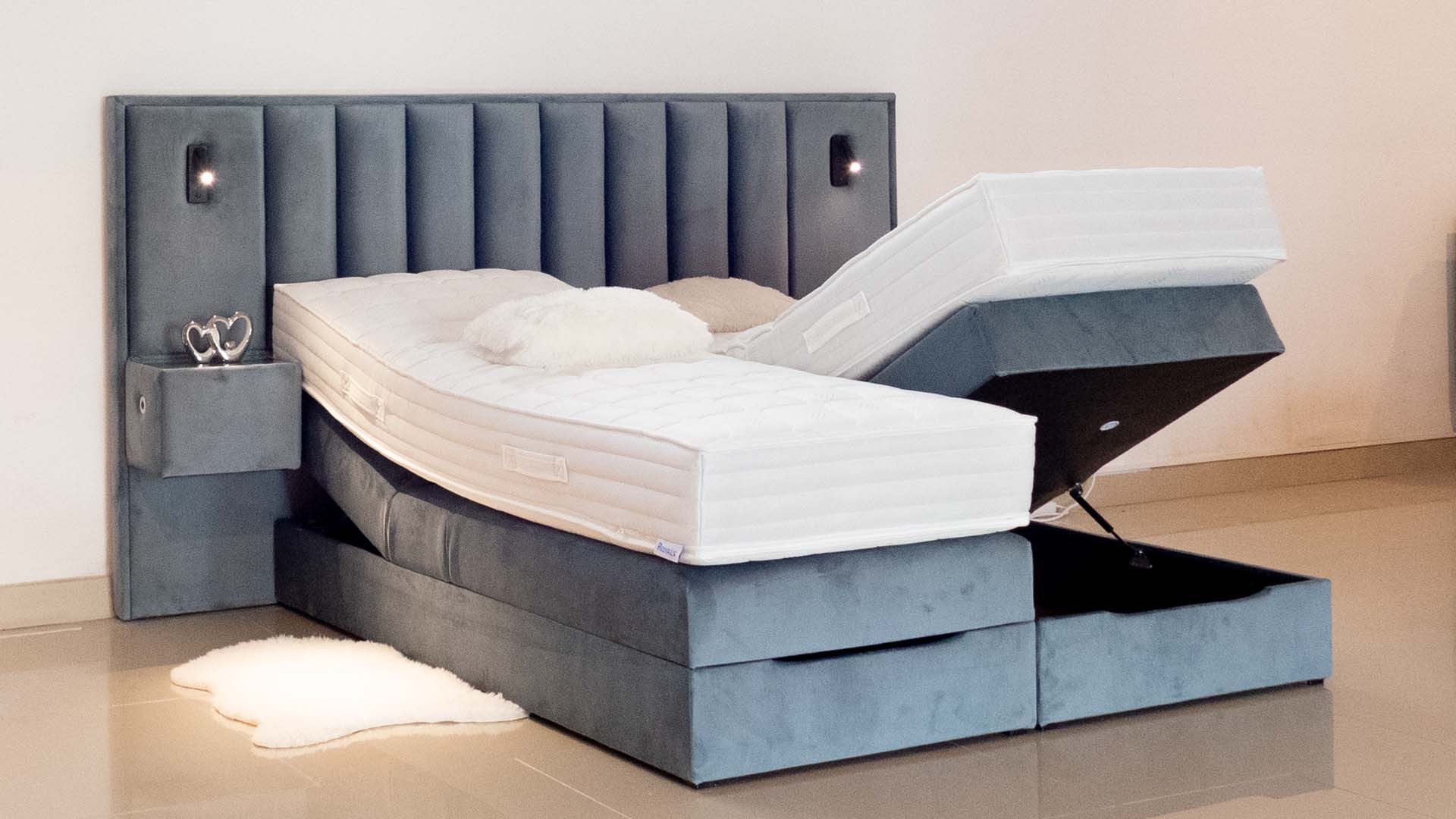 PAARA Boxspringbett mit USB und Beleuchtung, mit Bettkasten und Nachttischen, mit innovativem Belüftungssystem