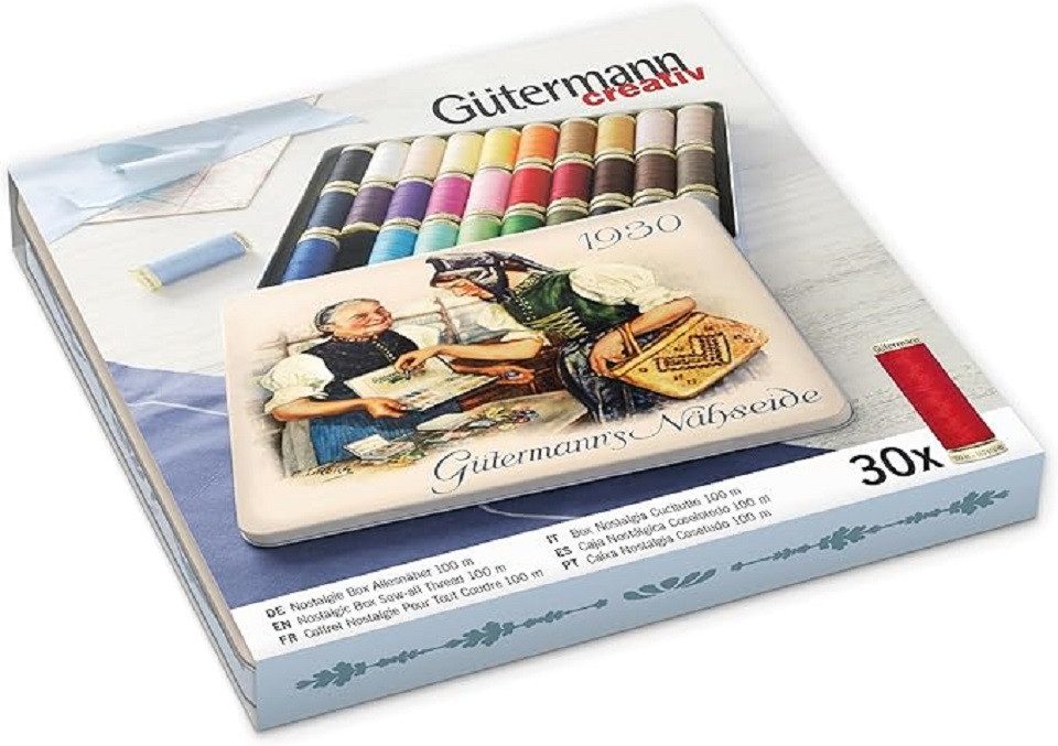 Gütermann Gütermann creativ Nostalgie-Dose mit 30 Spulen Allesnäher 100 m Nähgarn, (30-St)