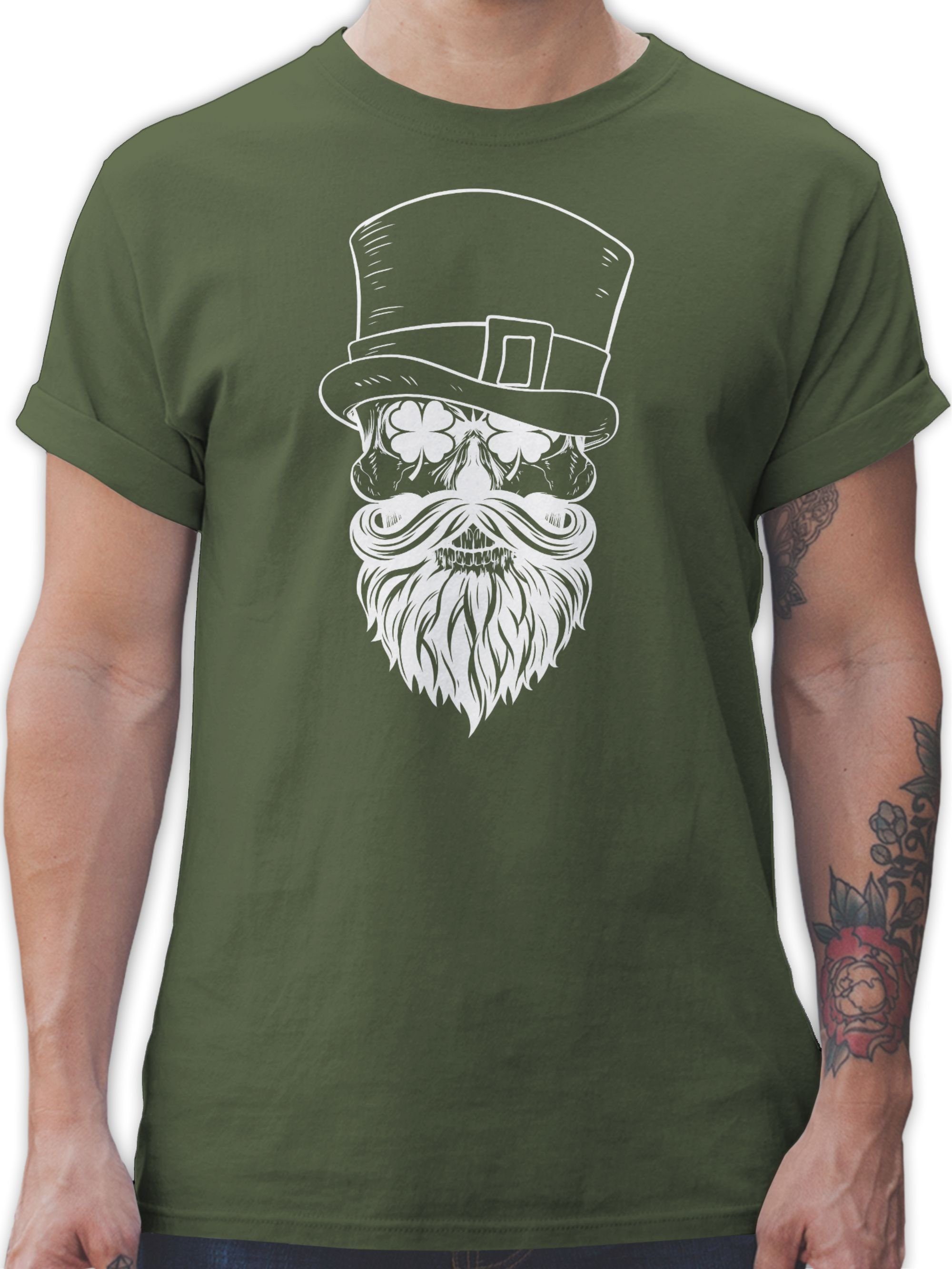 Shirtracer T-Shirt Irish Totenkopf - weiß St. Patricks Day 01 Army Grün