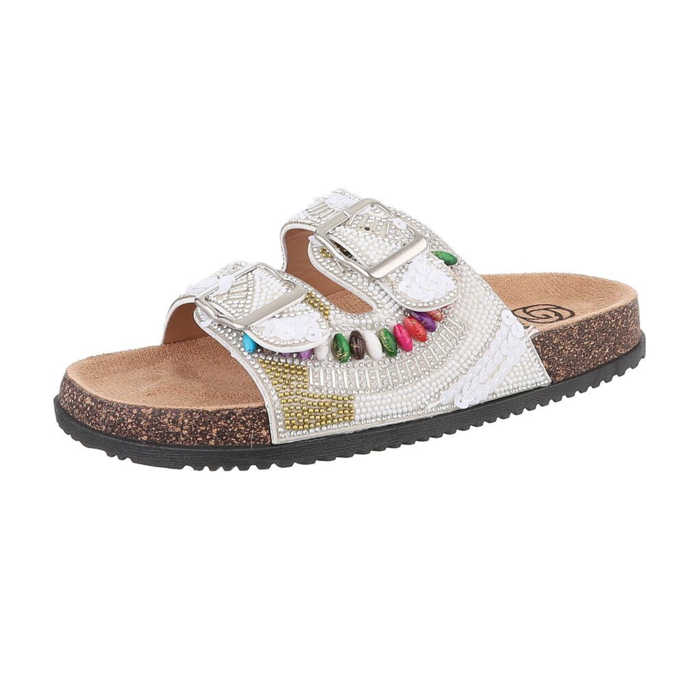 Ital-Design Damen Mules Freizeit Pantolette (86706514) Flach Pantoletten in Weiß