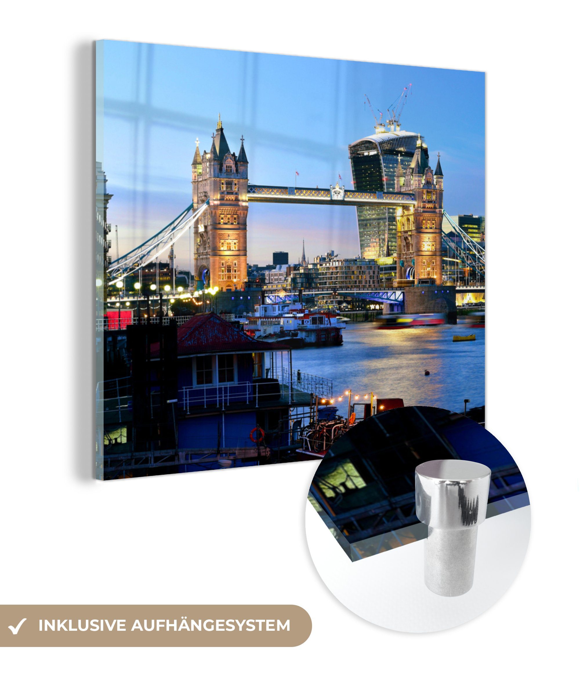MuchoWow Acrylglasbild Die beleuchtete Tower Bridge in London, (1 St), Glasbilder - Bilder auf Glas Wandbild - Foto auf Glas - Wanddekoration