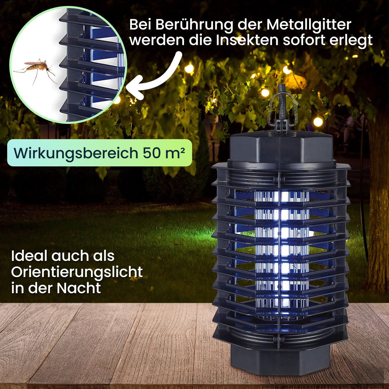 ISOTRONIC Insektenabwehrgerät Elektrische Insektenlampe 230V, UV-Fliegenfalle bis 50m², 500V Gitter, 1-tlg., 1er/2er-Set, Effiziente UV-Insektenlampe für die Steckdose – wirkt bis zu 50 m²