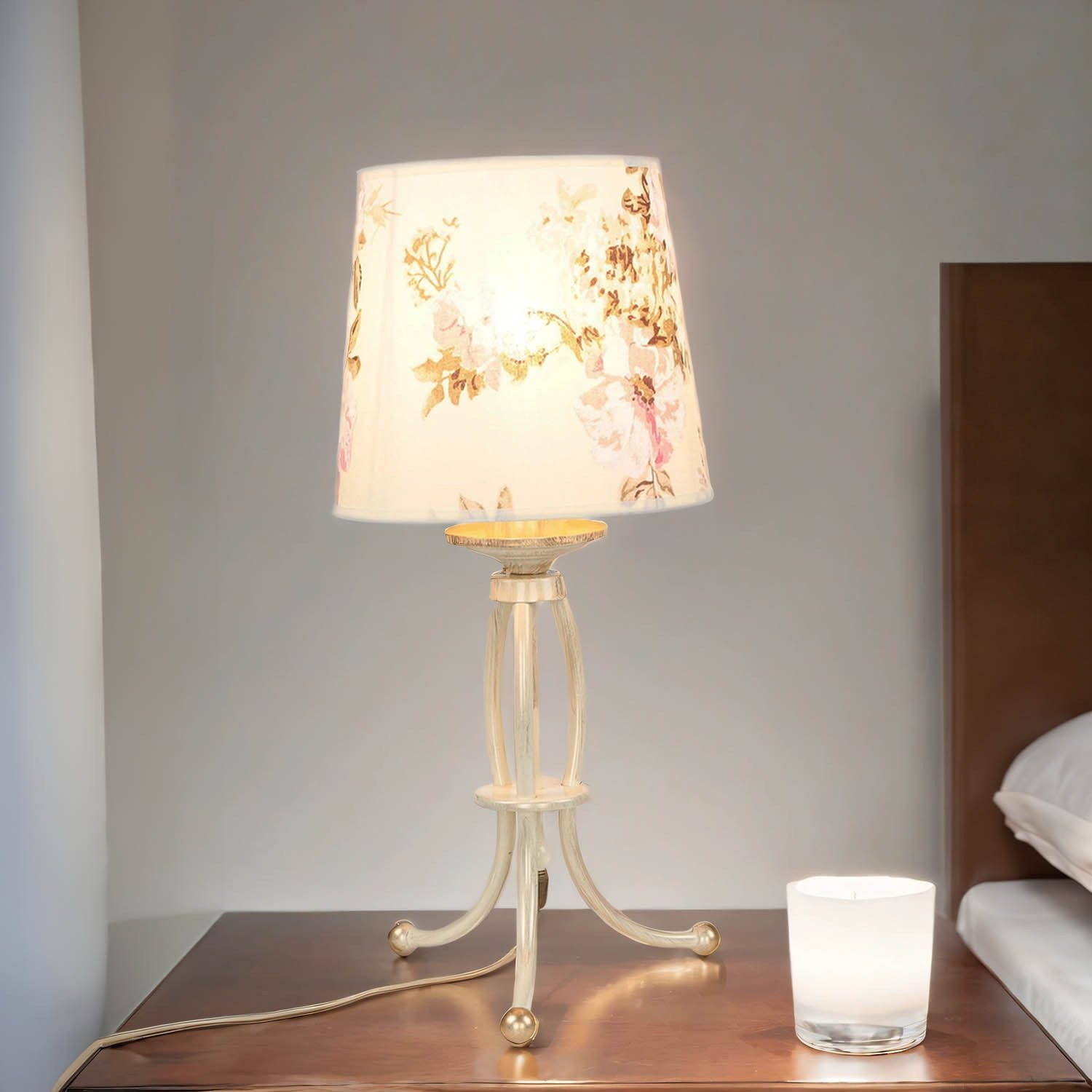 Licht-Erlebnisse Nachttischlampe CRINE, ohne Leuchtmittel, Tischleuchte Shabby Chic 42cm Blumen