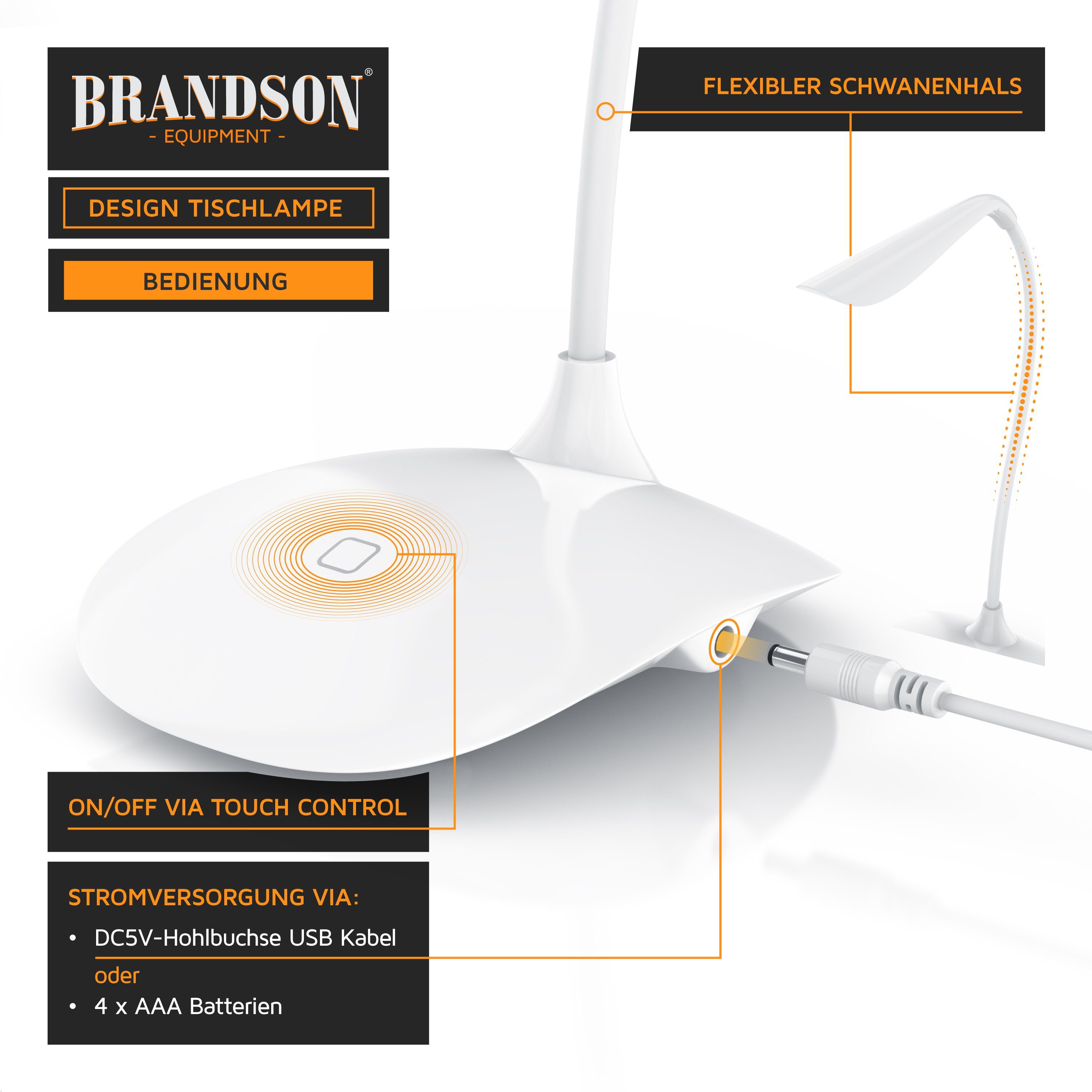 Brandson Schreibtischlampe Bürolampe, Tischleuchte, leuchtstarke 70 Lumen, Energiesparend, 3 Watt, mehrere Helligkeitsstufen, LED fest verbaut, warmweiß, Stroms – Bild 3 von 5